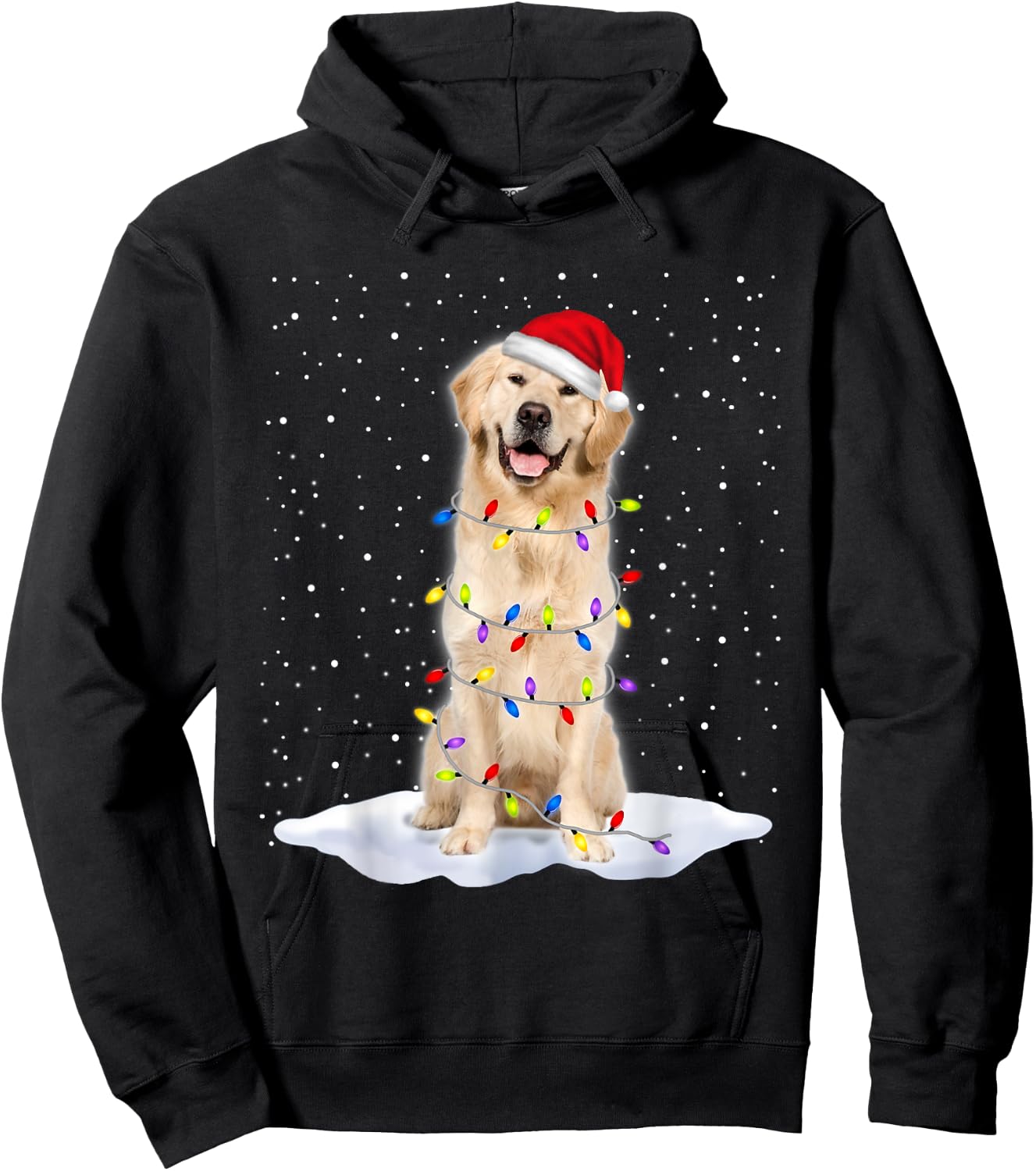 Golden retriever Santa Christmas Tree Lights Xmas Hoodie - Hoodie | Black