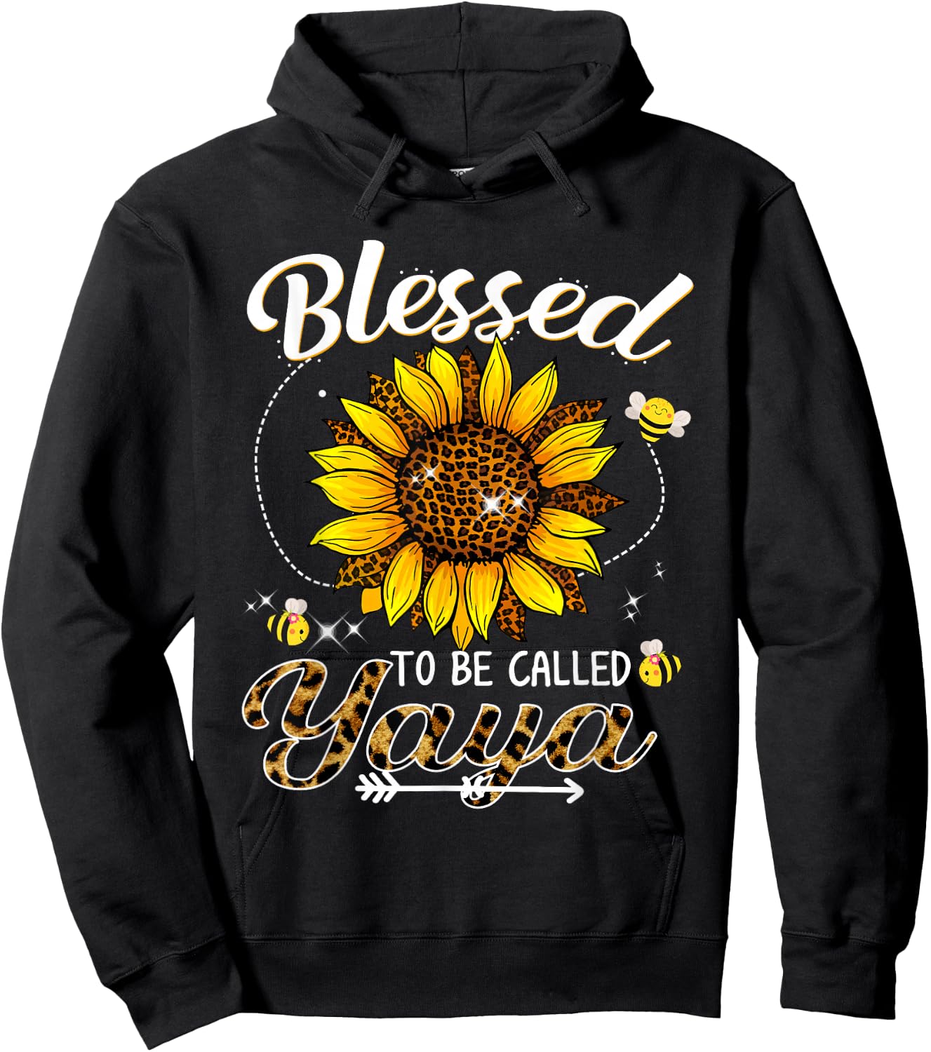 Blessed To Be Called Yaya Funny Leopard Sunflower And Bee Hoodie - Hoodie | Black
