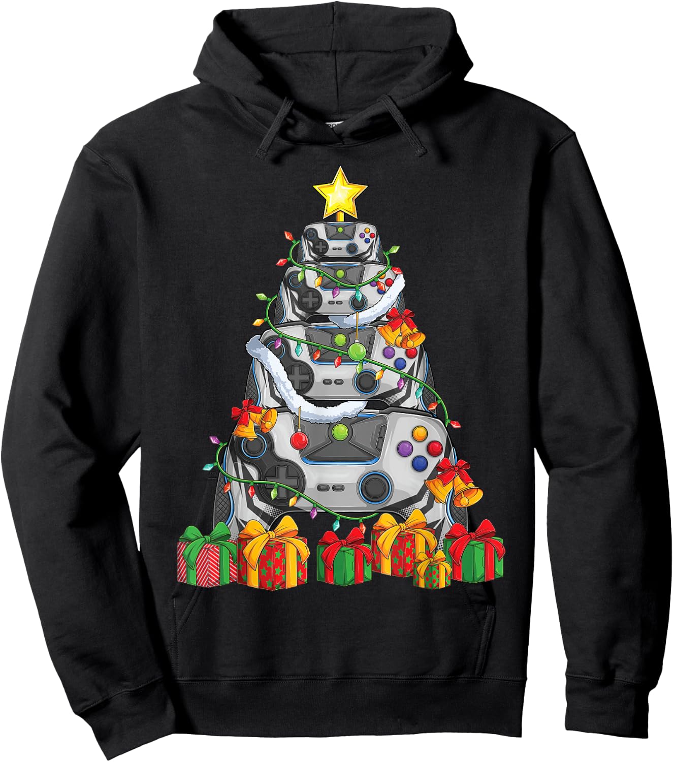 Gamer christmas tree pajamas kids boys men video games xmas Hoodie - Hoodie | Black