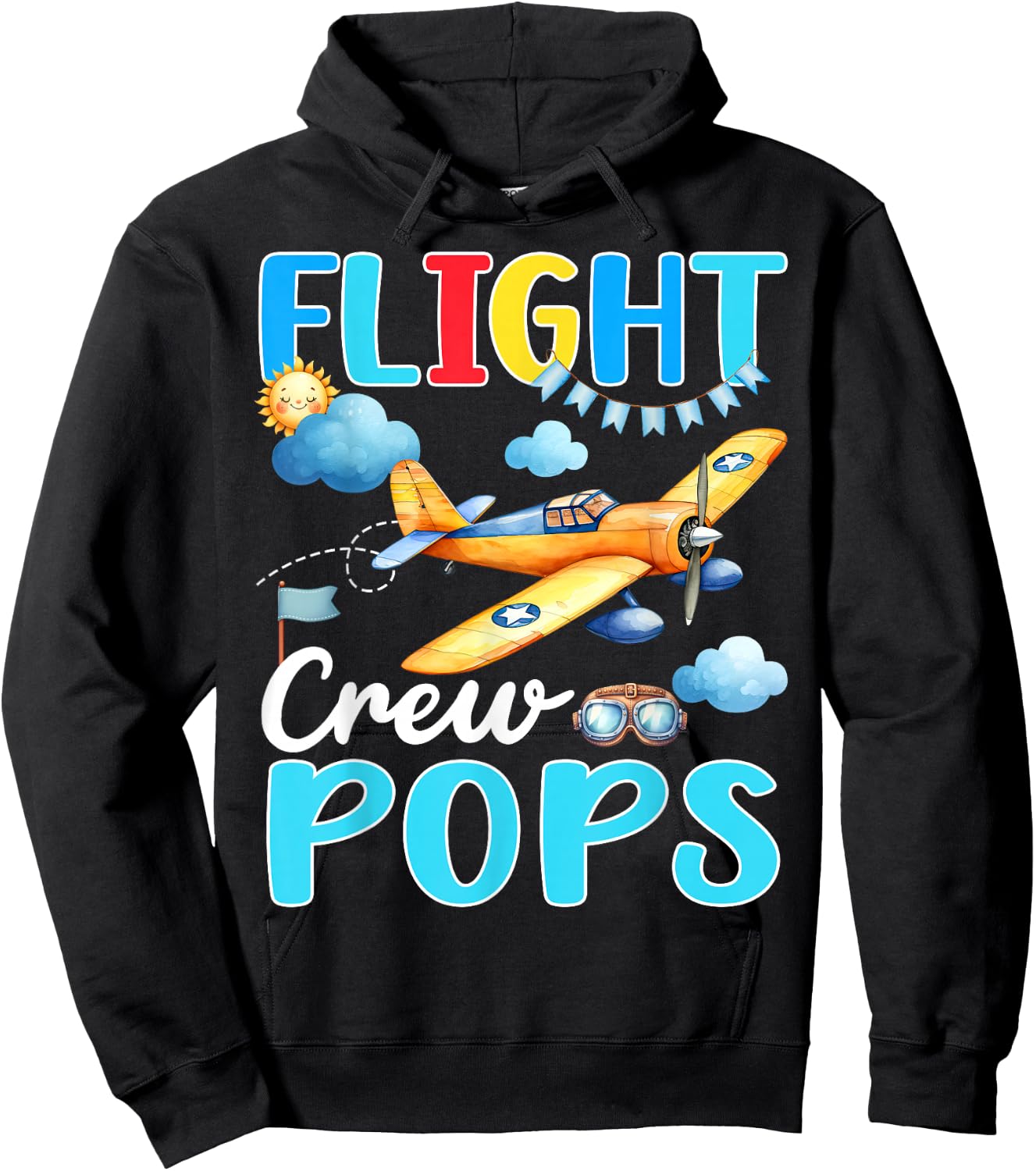 Flight Crew Pops Birthday Squad Airplane Matching Family Hoodie - Hoodie | Black
