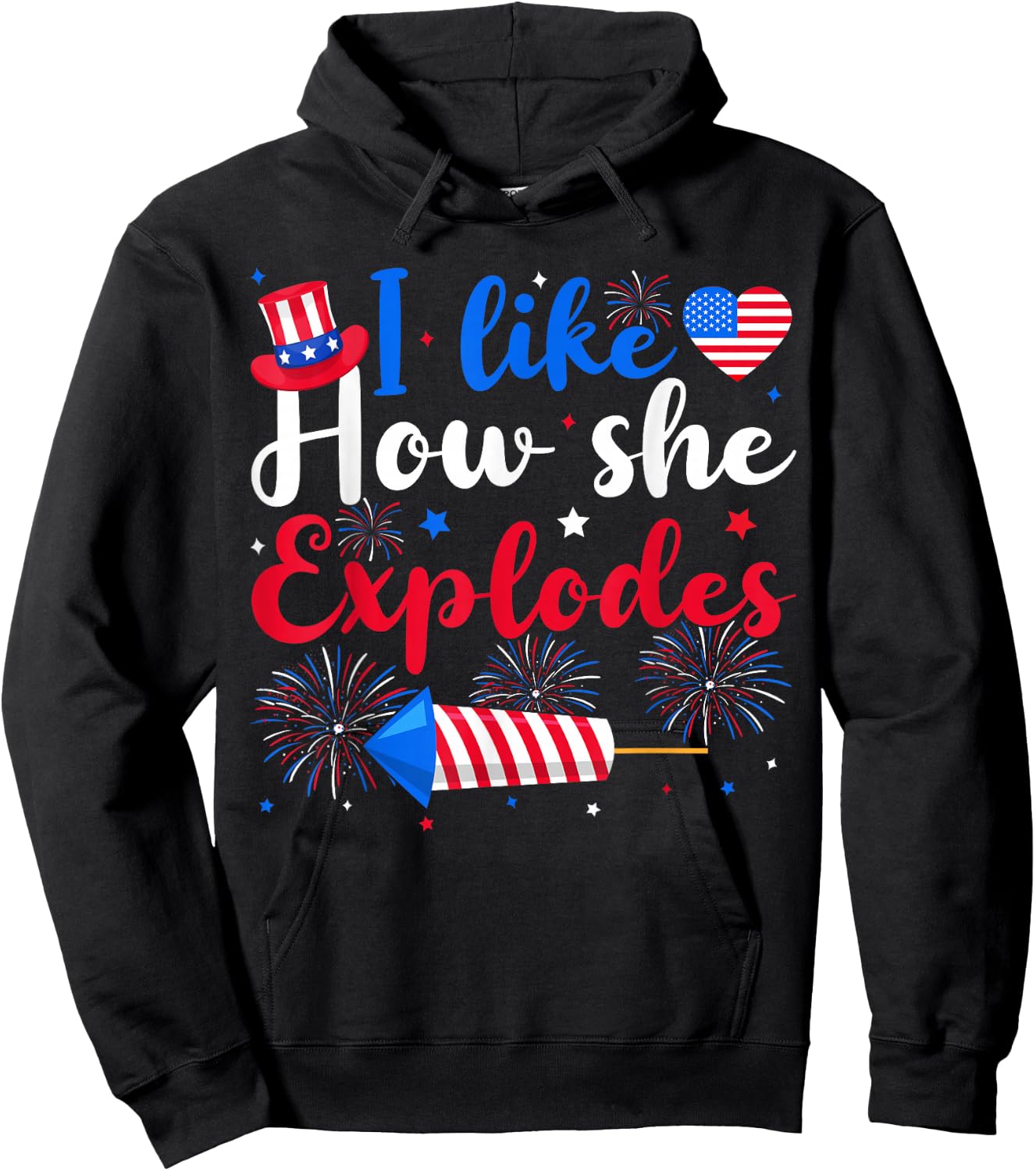 I Like How She Explodes Couples Matching 4th of July Couple Hoodie - Hoodie | Black
