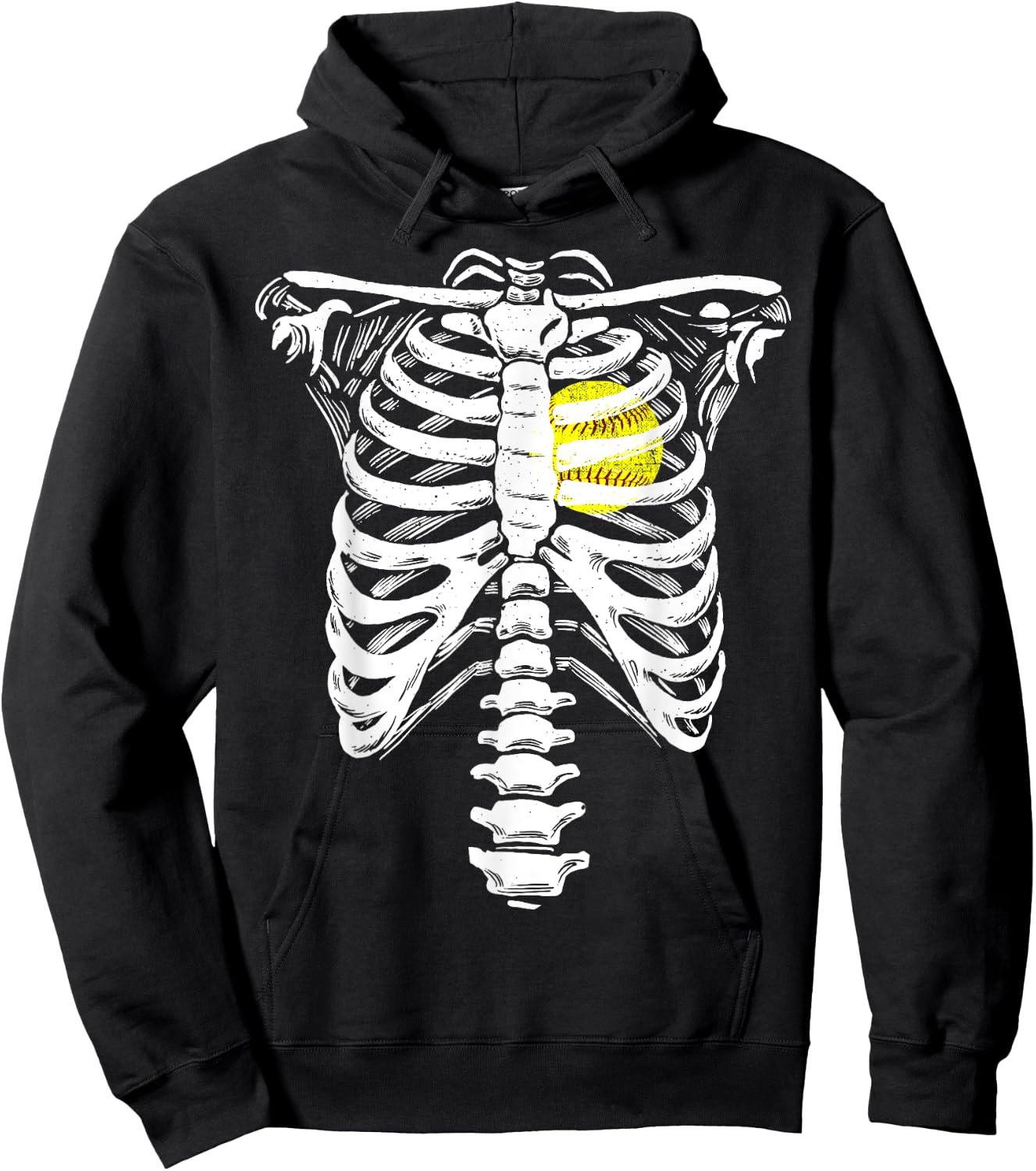 Softball Heart Skeleton Rib Cage Halloween Love Softball Hoodie - Hoodie | Black