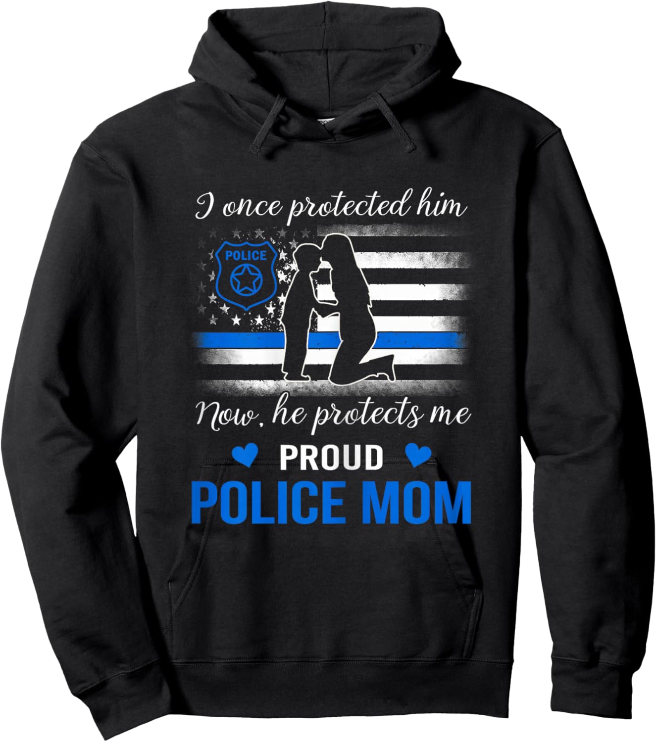 Thin Blue Line American Flag Proud Police Mom Hoodie - Hoodie | Black