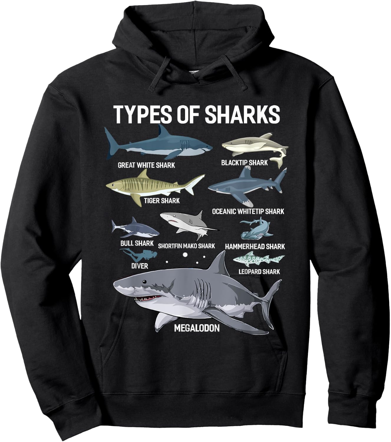 Types Of Sharks Shirt Sea Shark Shirt For Sharks Lover Hoodie - Hoodie | Black