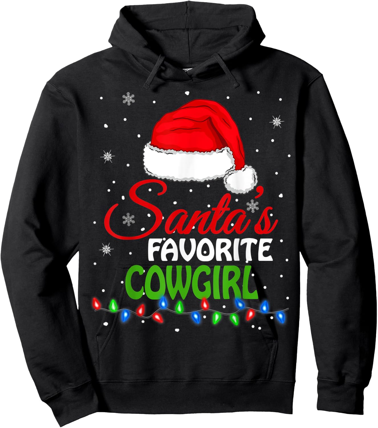 Santa's Favorite Cowgirl Santa Hat Lights. Funny Christmas Hoodie - Hoodie | Black
