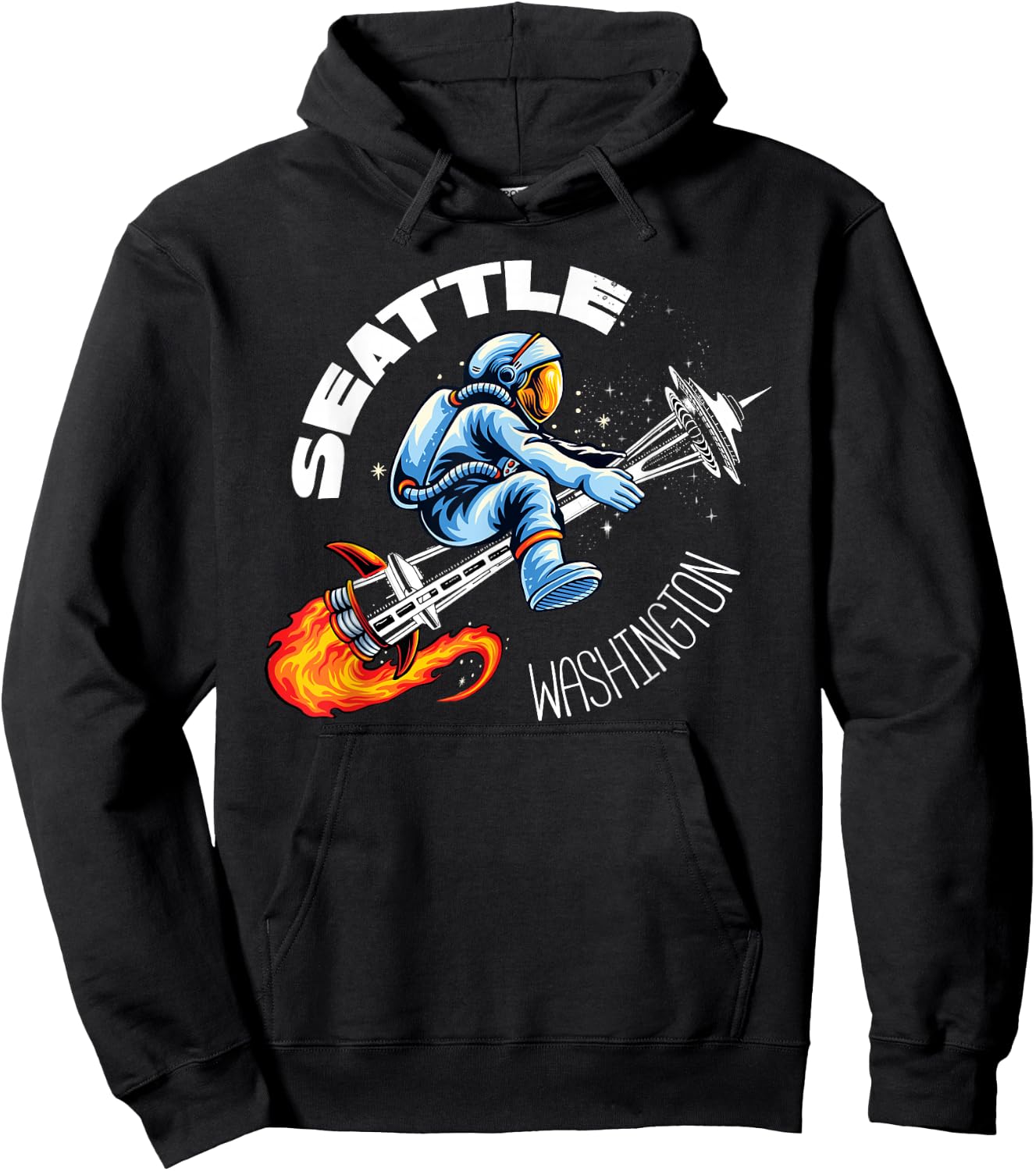 Retro Seattle Washington Astronaut Space Needle Souvenir Hoodie - Hoodie | Black