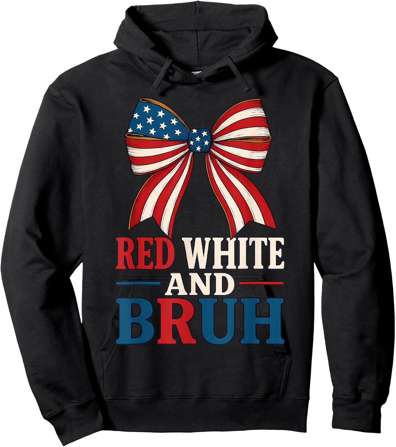 Red White And Bruh Coquette Bow USA Flag Cute Fourth of July Hoodie - Hoodie | Black