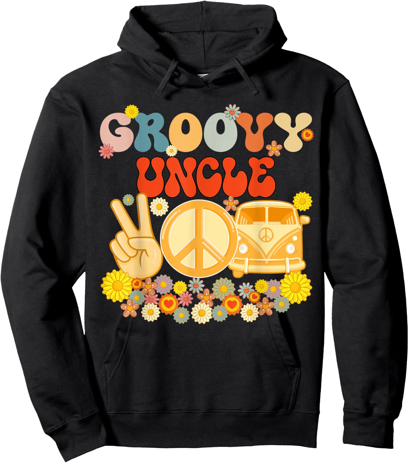 Groovy Uncle Retro Matching Family Baby Shower Father's Day Hoodie - Hoodie | Black