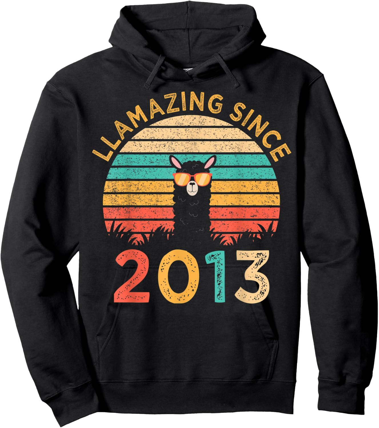LLamazing Since 2013 Llama Wearing Sunglasses Funny Birthday Hoodie - Hoodie | Black