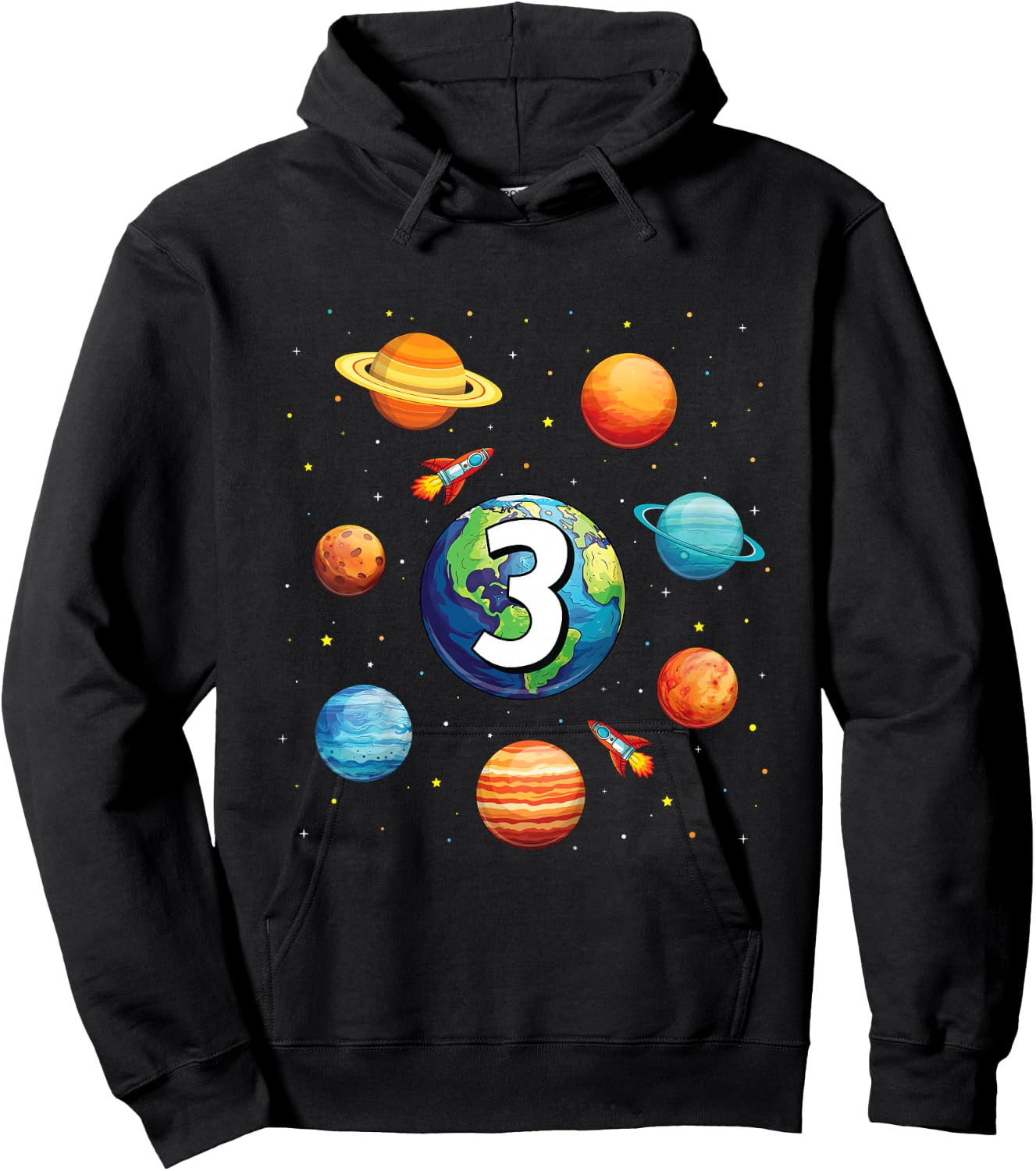 Kids 3 Year Old Shirt Boys Kids Space Solar Planets 3rd Birthday Hoodie - Hoodie | Black