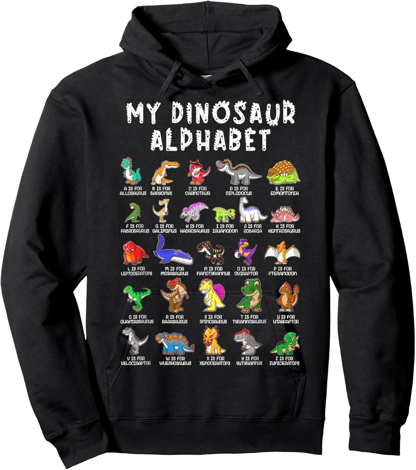 Types Of Dinosaurs Alphabet Dino Identification Hoodie - Hoodie | Black