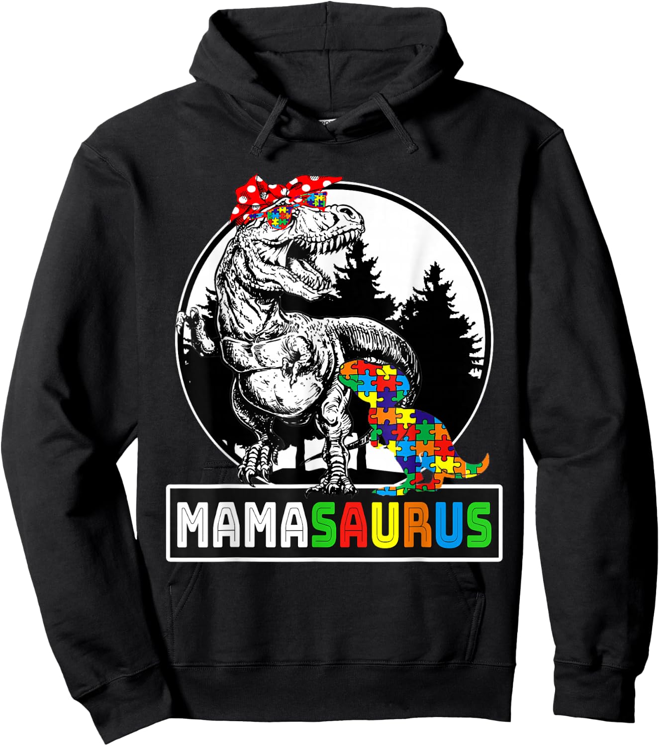 Mamasaurus T rex Dinosaur Mama Saurus Autism Awareness Hoodie - Hoodie | Black
