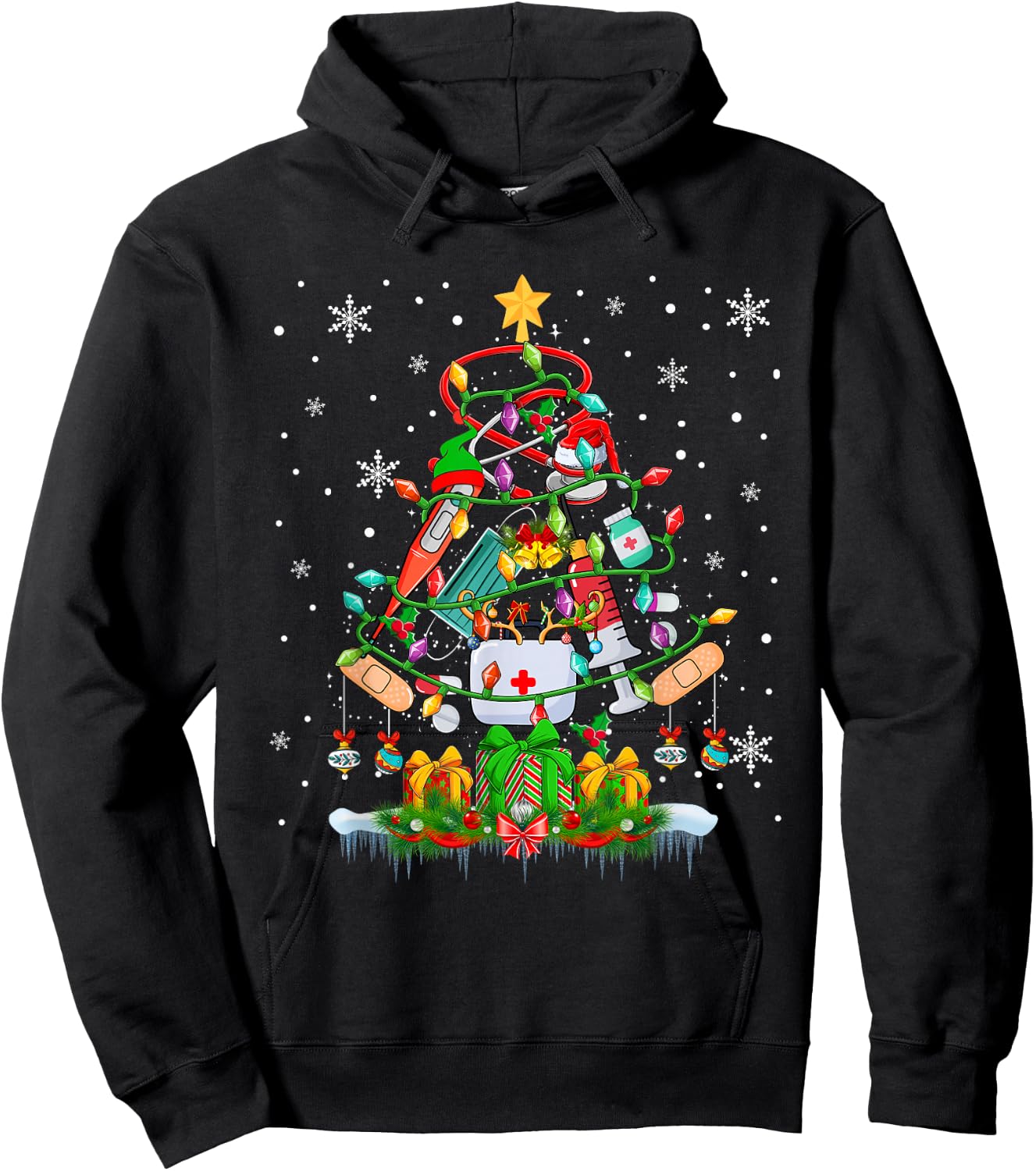 Christmas Tree Santa Reindeer Elf Medical Instruments Doctor Hoodie - Hoodie | Black