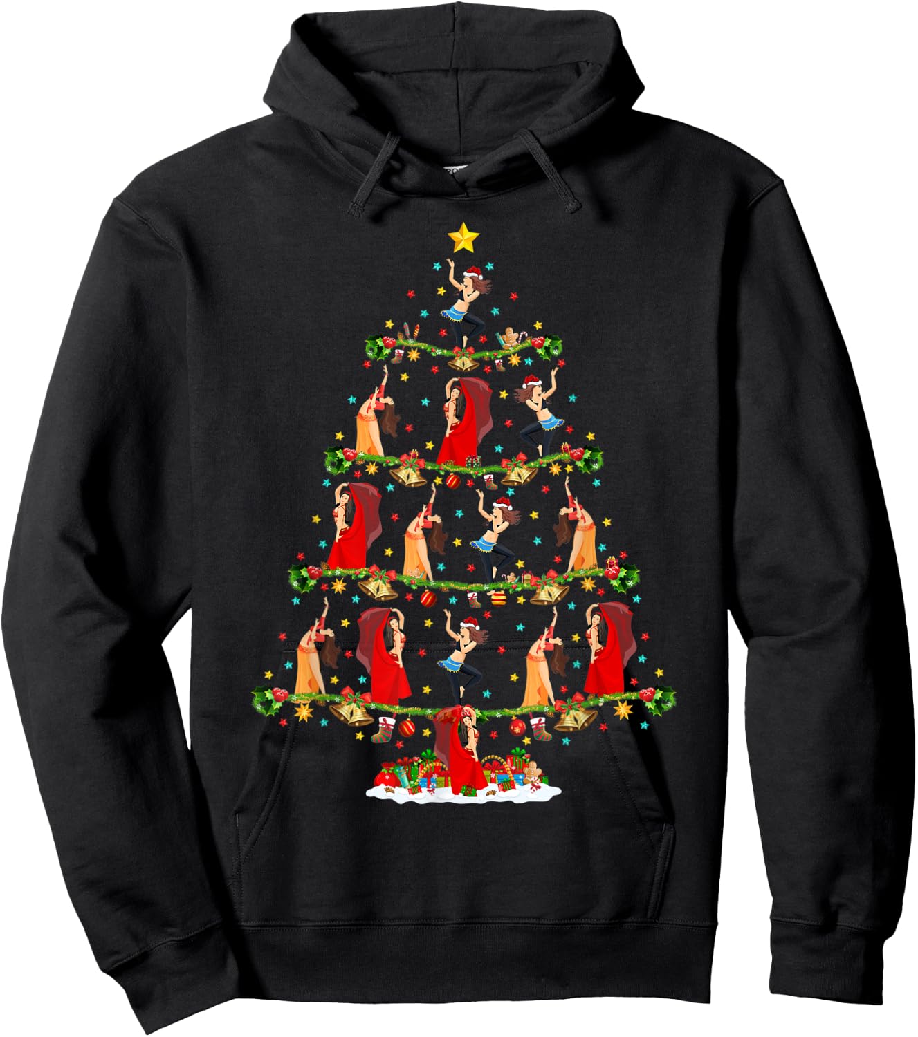 Belly Dance Lover Lighting Santa Belly Dance Christmas Tree Hoodie - Hoodie | Black