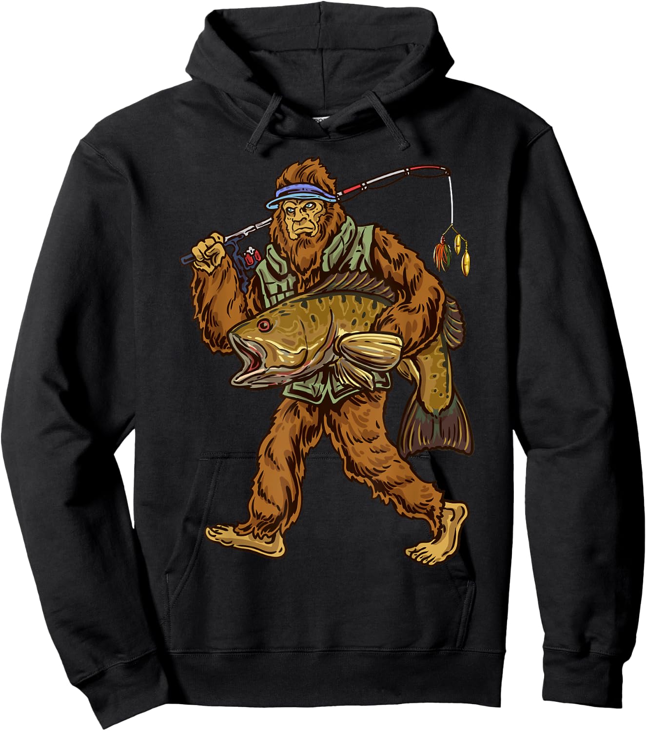Northern Outdoors Bass Co. Men's Smallmouth Bass Fishing Bigfoot Fisherman , Black, Small Hoodie - Hoodie | Black