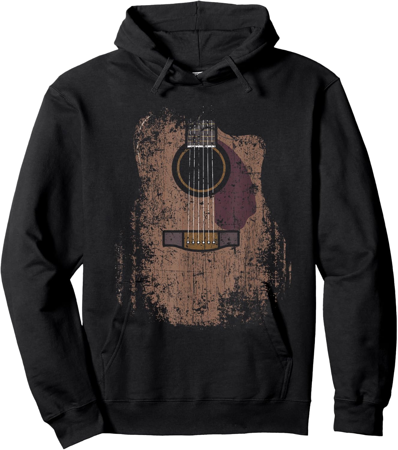 Musician Guitarist Instrument & Strings Designs Distressed Acoustic Guitar Vintage Player Rock & Roll Music - Adults/Kids - Black - Short Sleeve - Classic Fit - Small Hoodie - Hoodie | Black