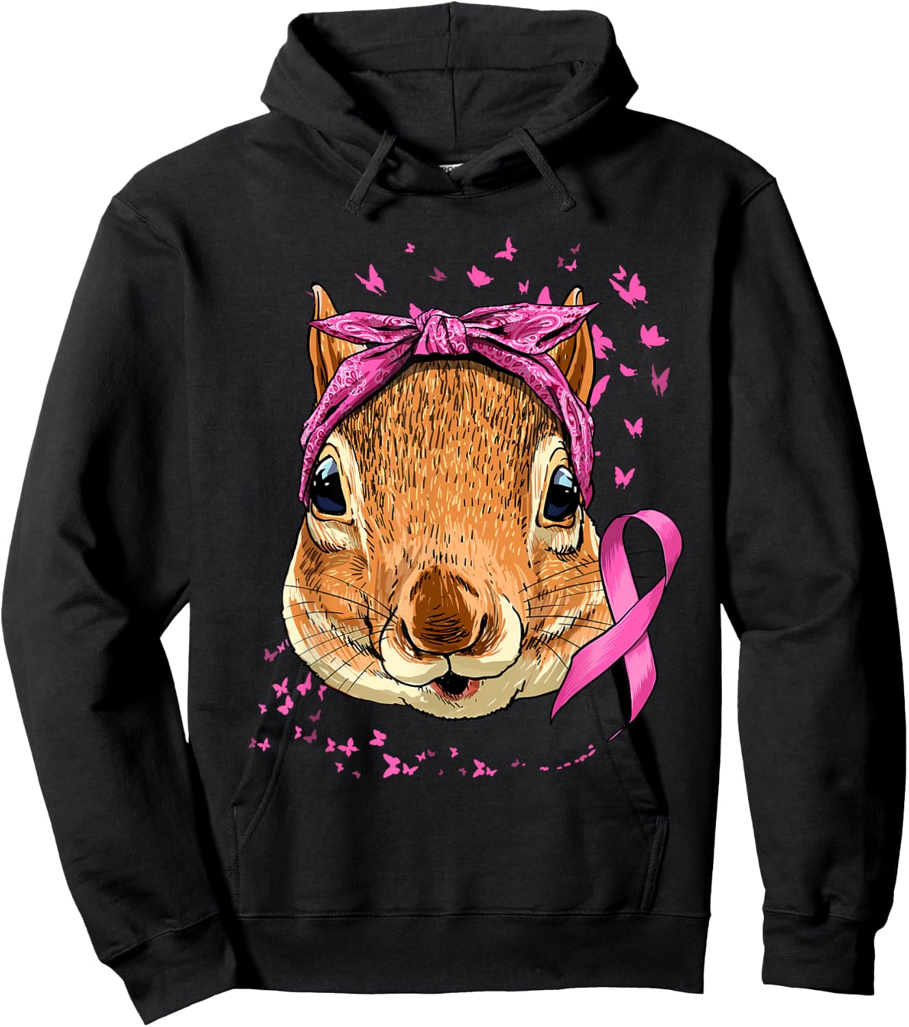 Breast Cancer Awareness Squirrel Pink Ribbon Cancer Survivor Hoodie - Hoodie | Black