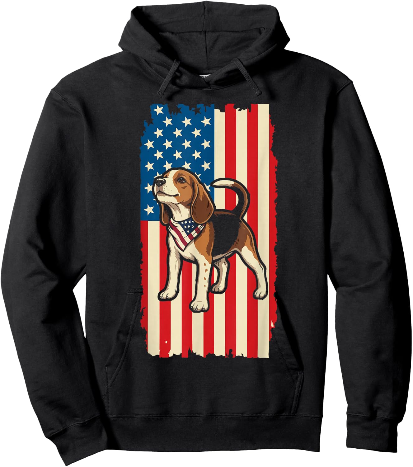 Beagle American Flag Patriotic 4th of July Design Hoodie - Hoodie | Black