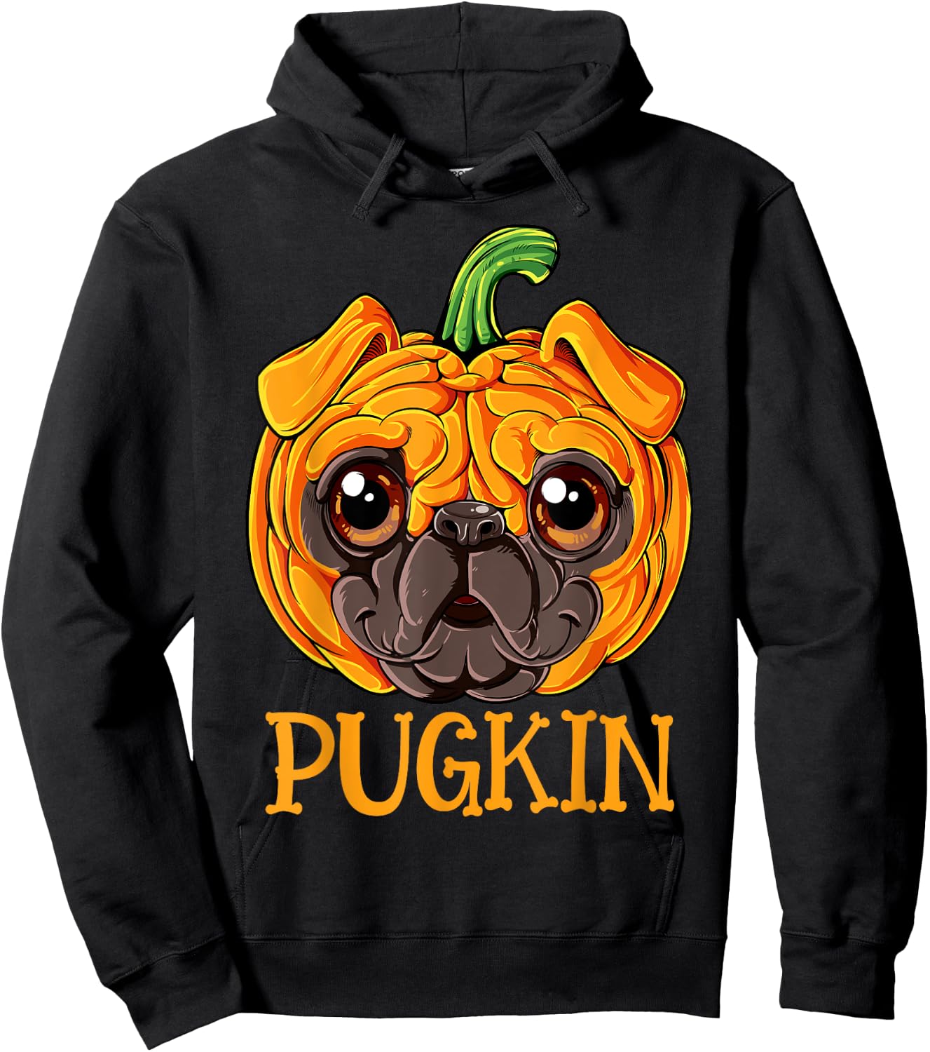 Pugkin Pug Pumpkin Halloween Thanksgiving Men Women Dog Hoodie - Hoodie | Black