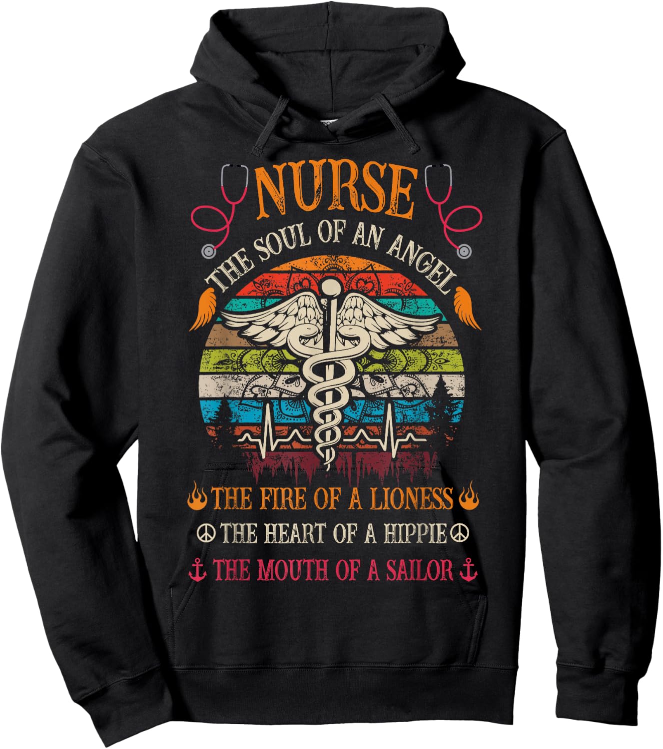 Nurse Soul Of An Angel Fire of A Lioness Vintage Hippie Hoodie - Hoodie | Black