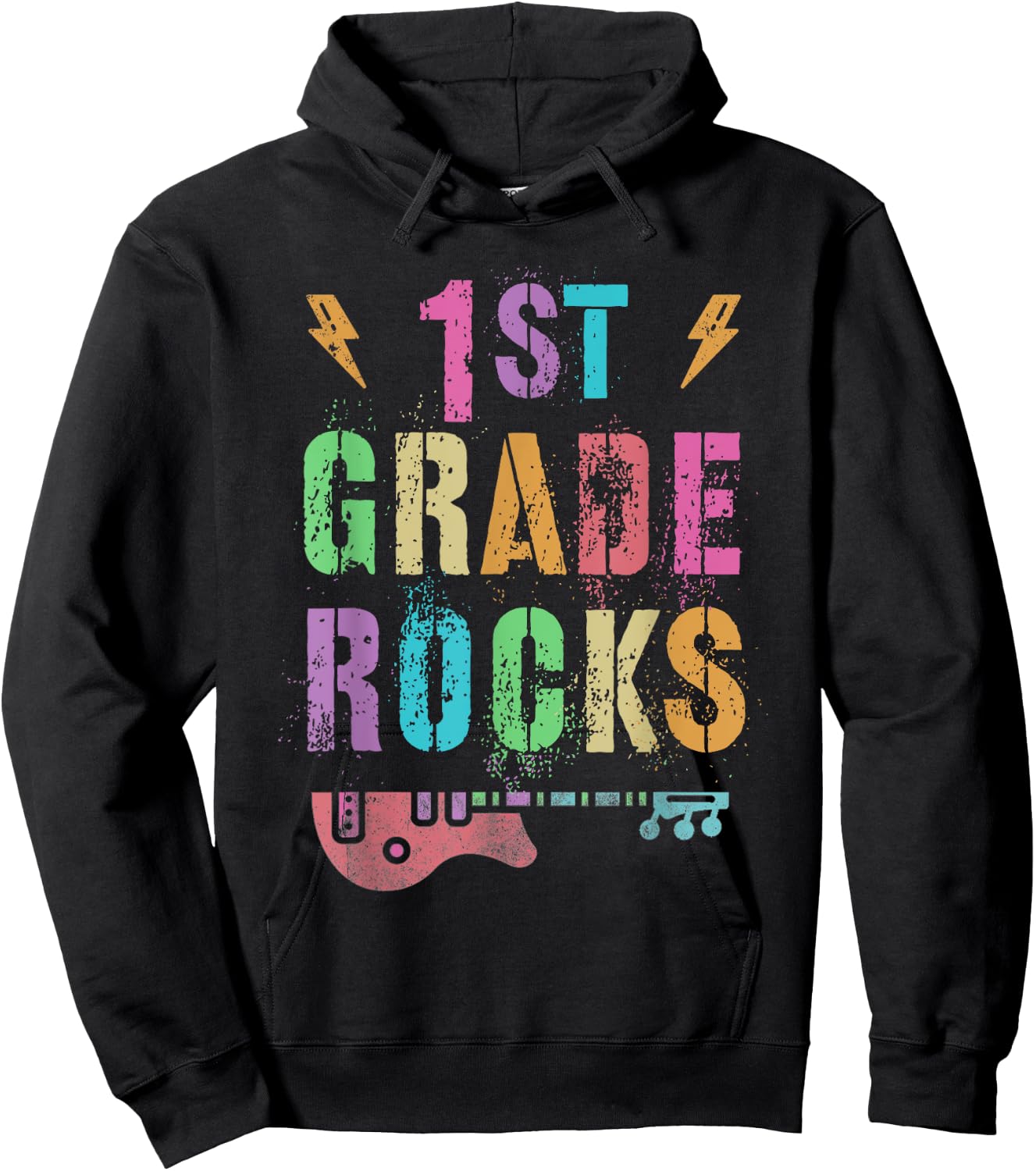 Hello 1st GRADE ROCKS Teacher FIRST Grader Little Rockstar Men Women Girls Kids Hoodie - Hoodie | Black