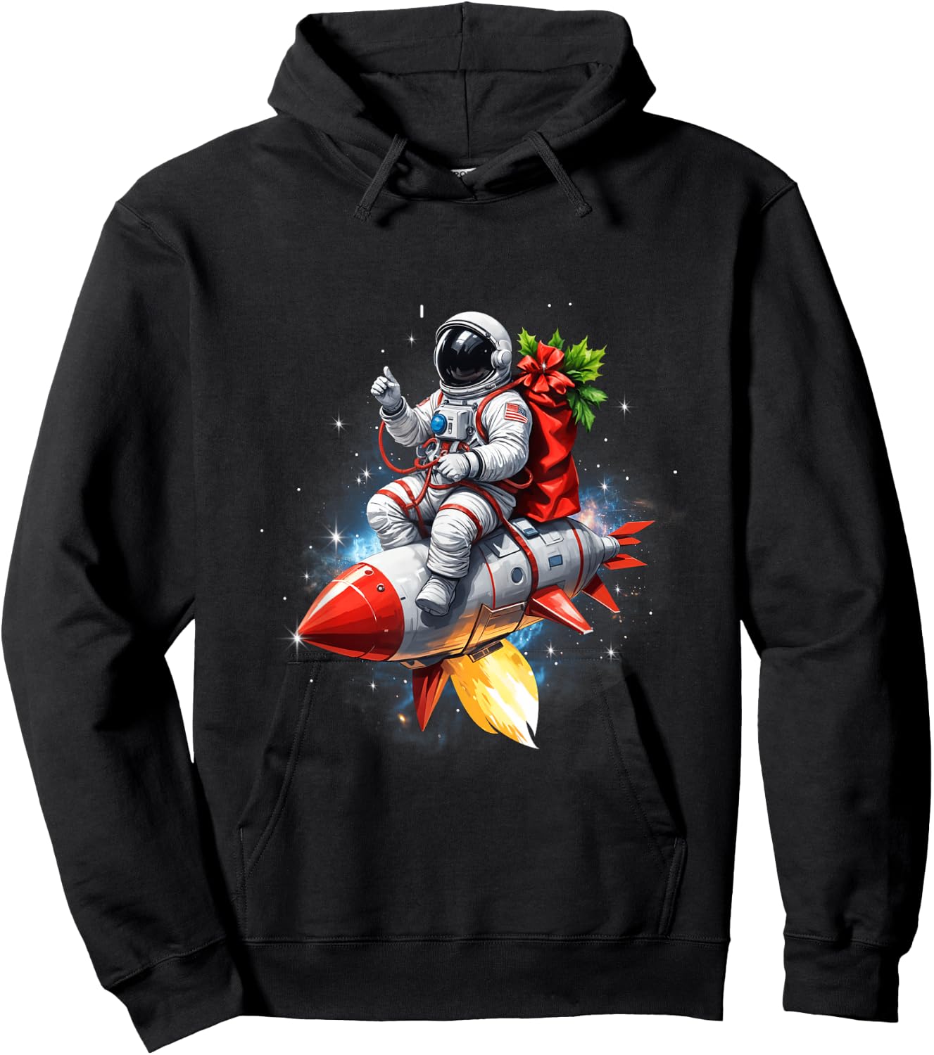 Astronaut Riding Rocket Planets Funny Christmas Kids Teens Hoodie - Hoodie | Black