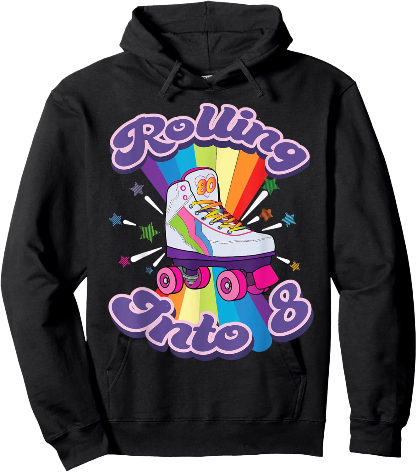 Roller Skating 8 Year Old 8th Birthday Girl Skate 80's Gift Hoodie - Hoodie | Black