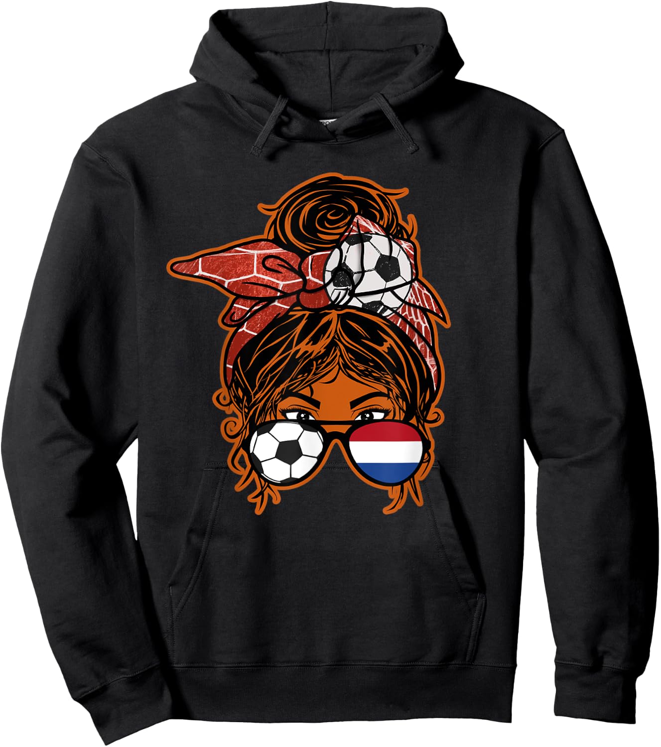 Messy Bun Hair Brown Skin Soccer Girl Netherlands Jersey Hoodie - Hoodie | Black