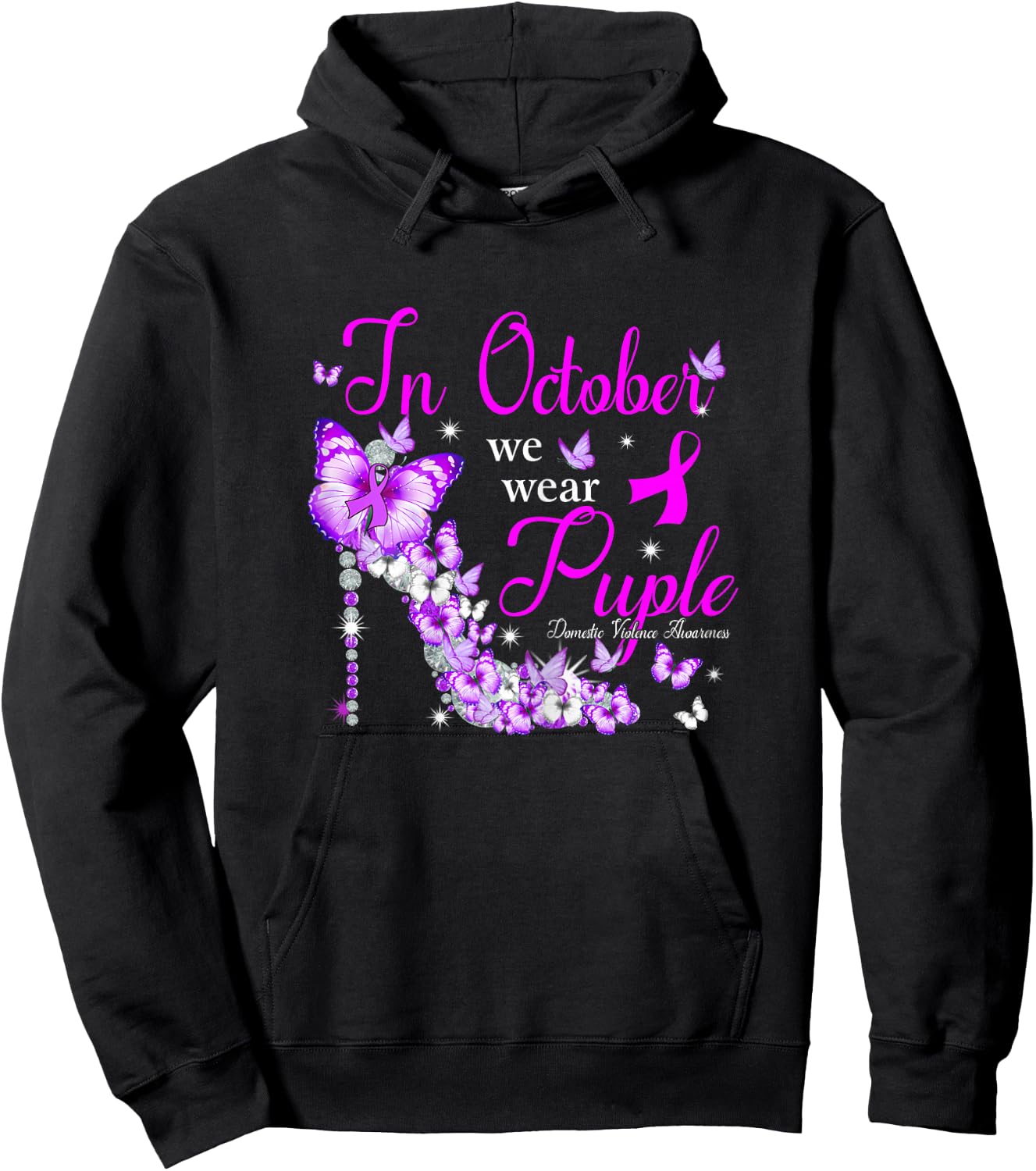 In October We Wear Purple Domestic Violence Awareness Hoodie - Hoodie | Black