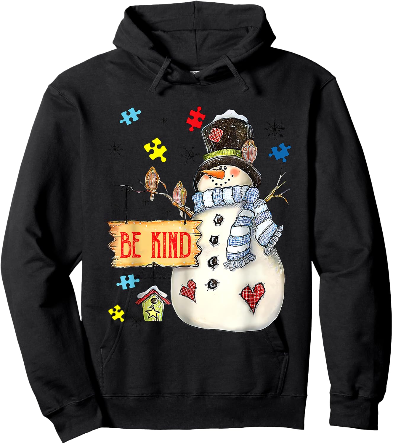 Be Kind Snowman Puzzle Autism Awareness Funny Family Xmas Hoodie - Hoodie | Black