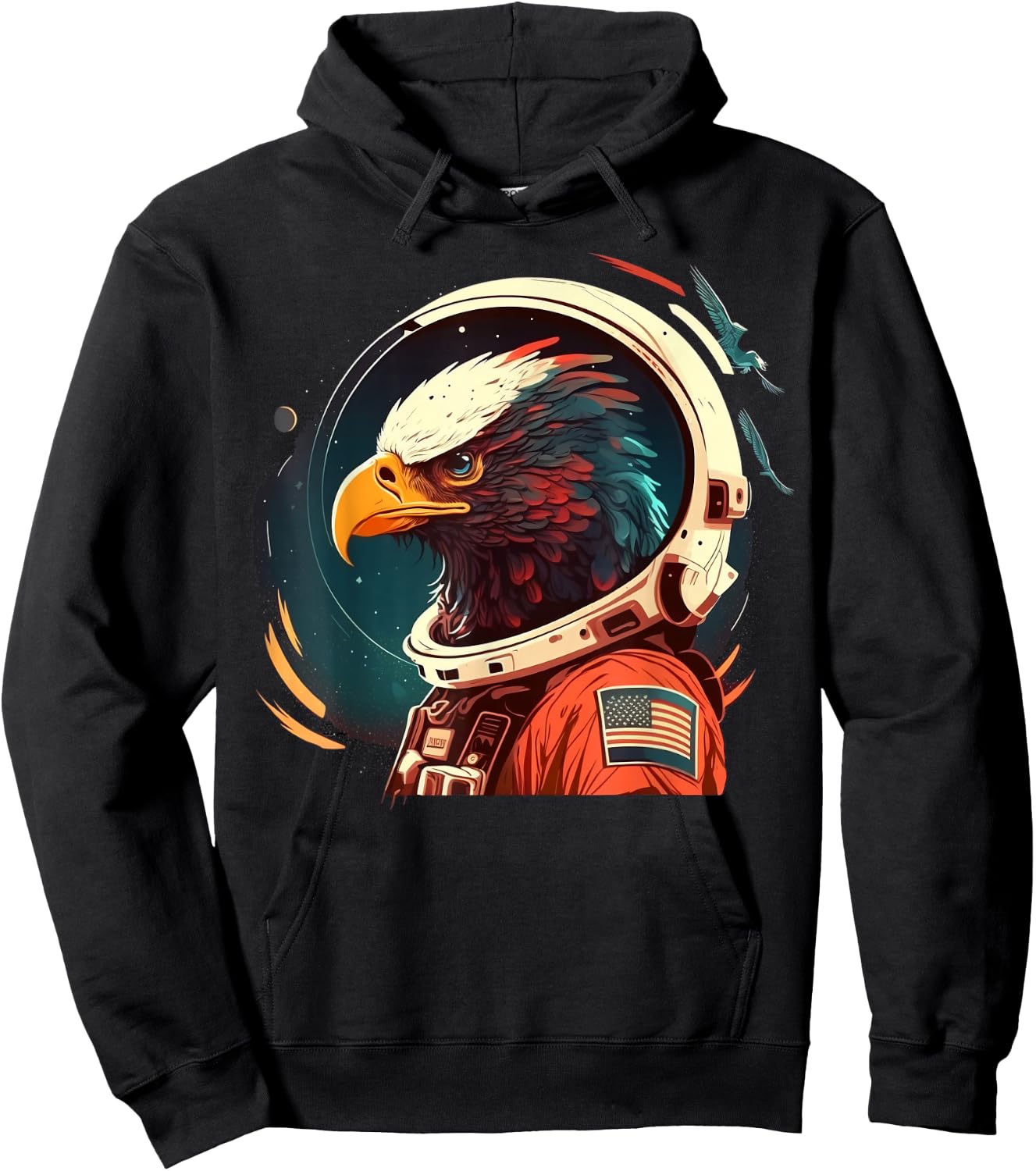 Outer Space Eagle on Galaxy Astronaut Eagle Hoodie - Hoodie | Black