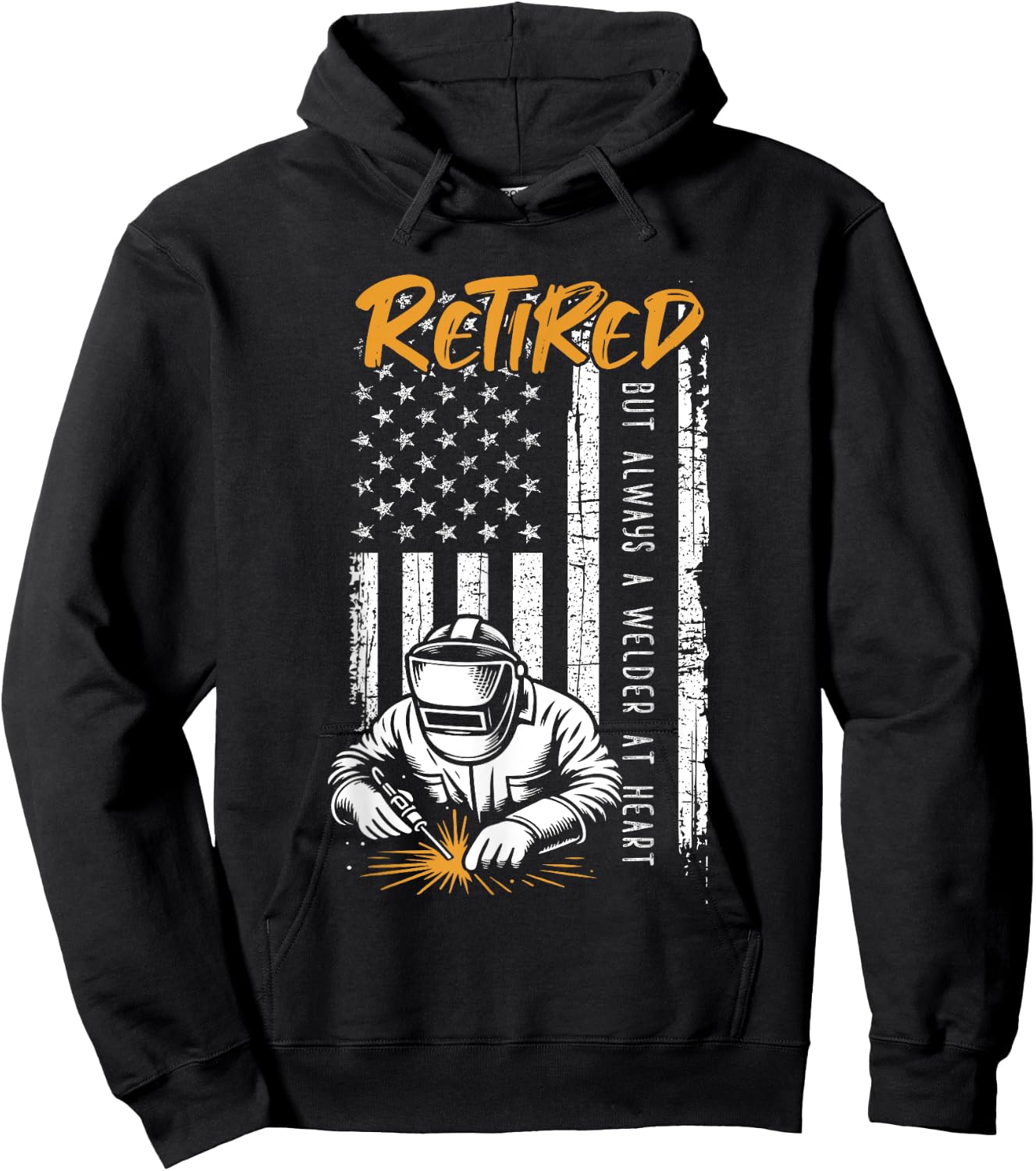 Retired Welder Patriotic USA Flag Skilled Trades Hoodie - Hoodie | Black