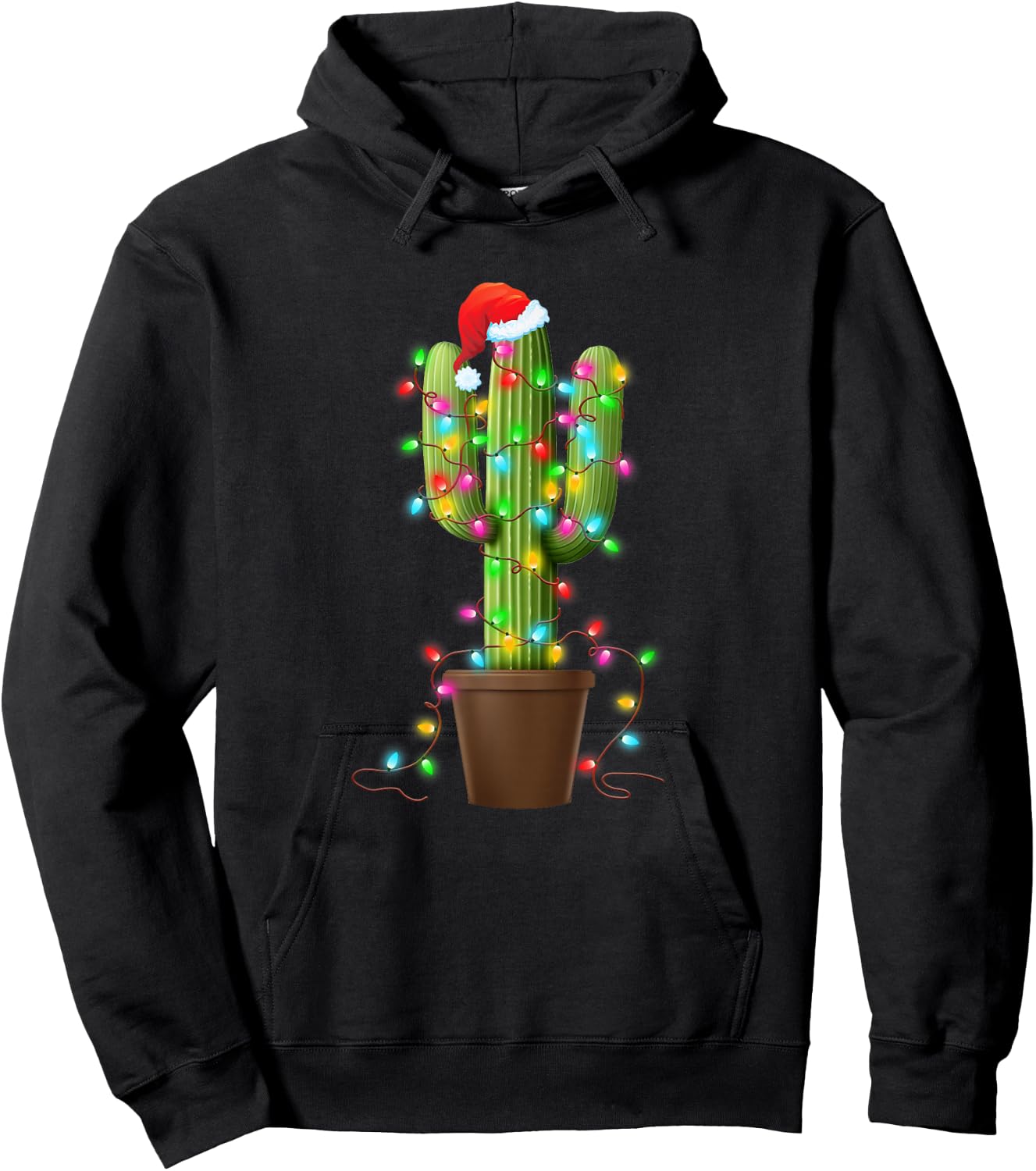 Christmas Lights Cactus Lover Funny Xmas Gifts Women Hoodie - Hoodie | Black
