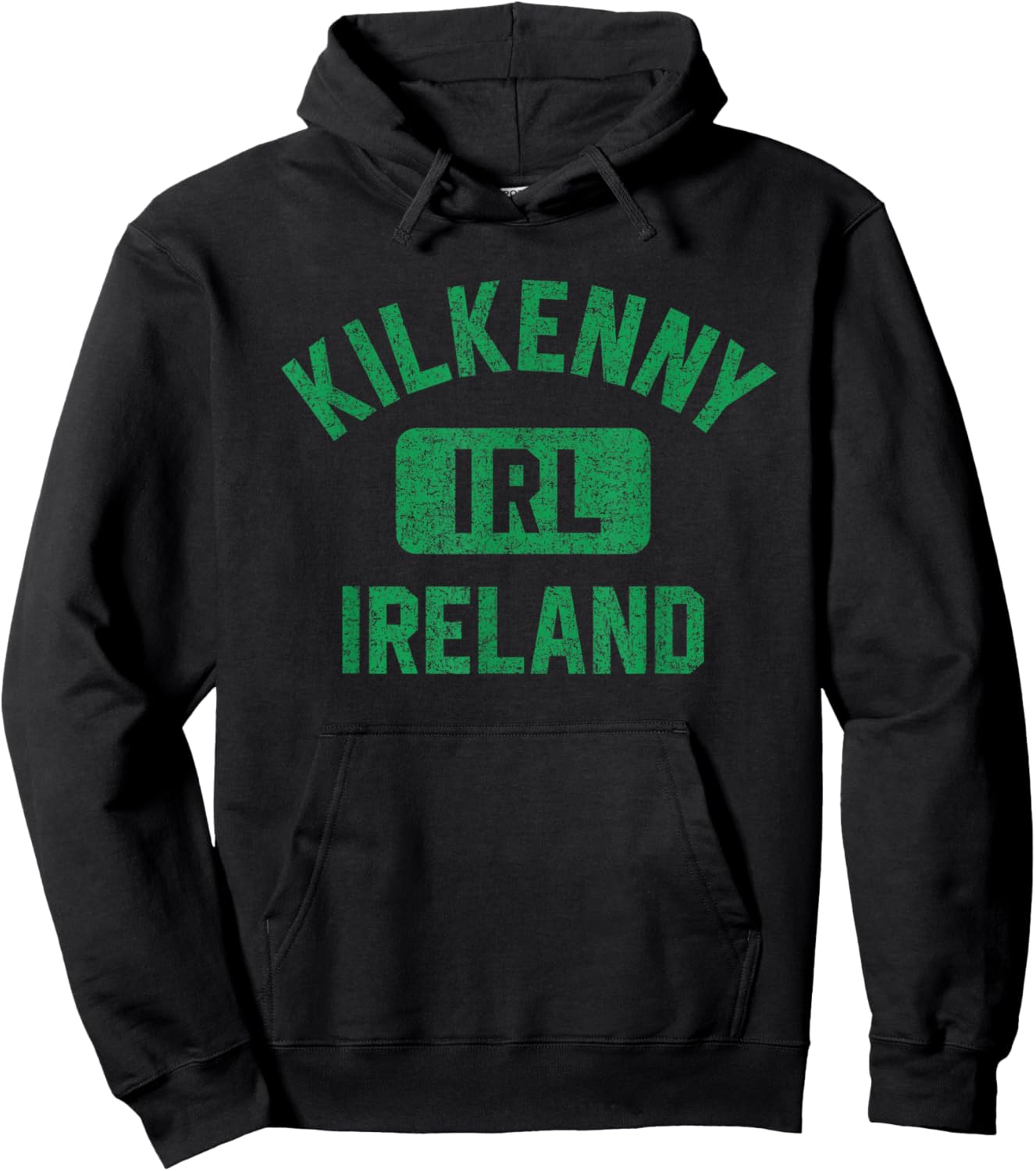 Kilkenny Ireland IRL Gym Style Distressed Green Print Hoodie - Hoodie | Black