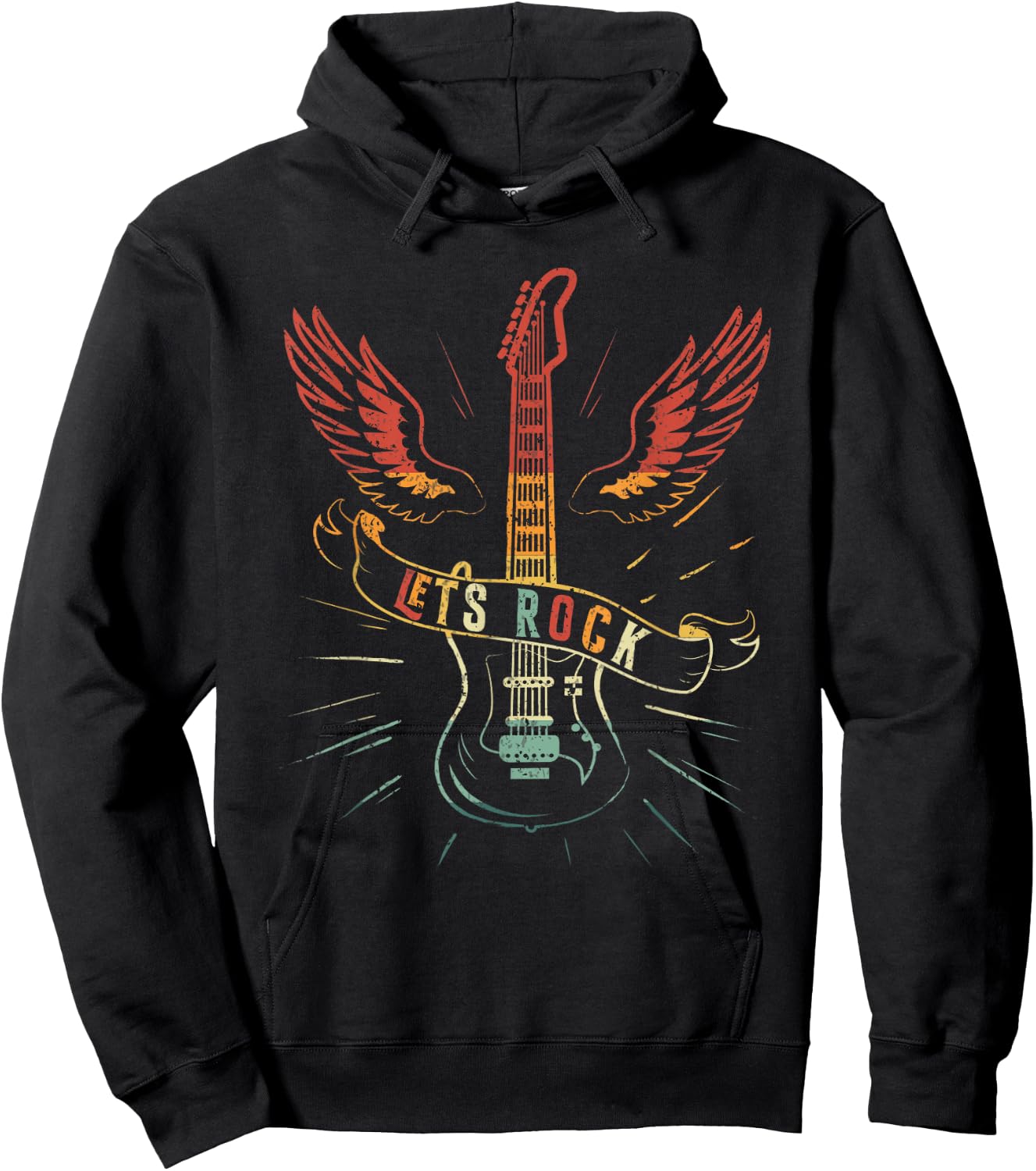Lets Rock Rock n Roll Guitar Retro Lovers Hoodie - Hoodie | Black