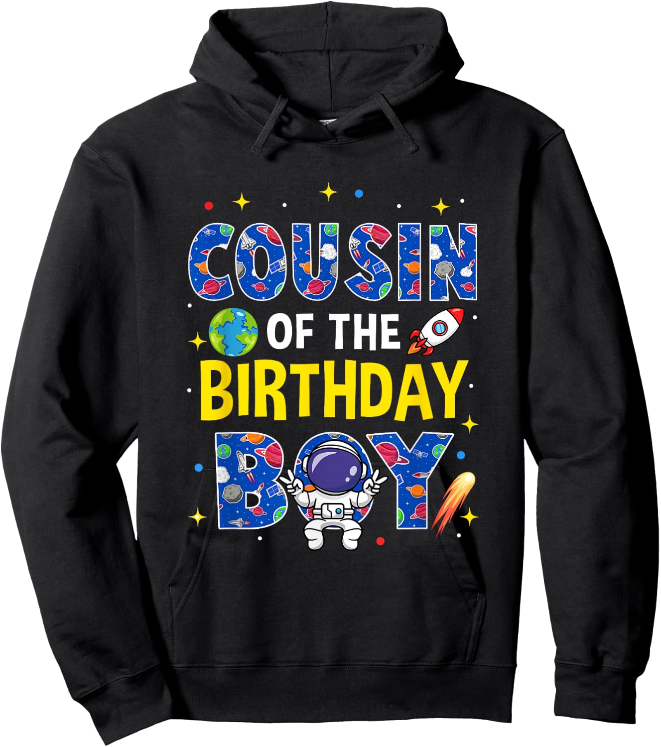 Cousin of The Birthday Boy Space Astronaut Family Birthday Hoodie - Hoodie | Black