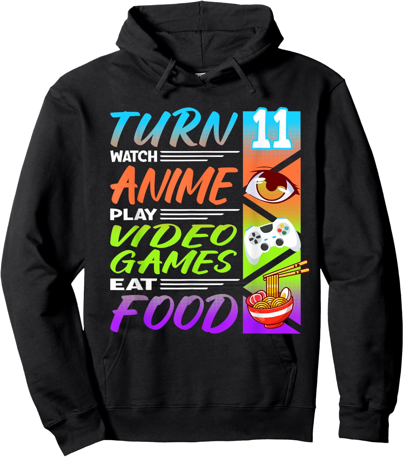 11th Birthday I Gamer I 90s Kawaii Ramen Noodles Anime Hoodie - Hoodie | Black