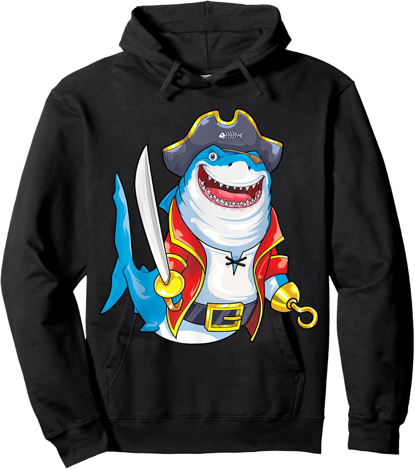 Shark Pirate Costume Jolly Roger Flag Jawsome Halloween Hoodie - Hoodie | Black