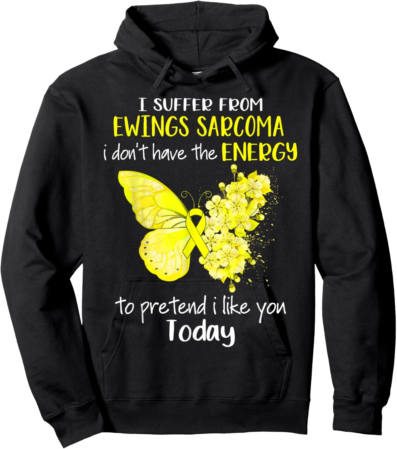 I Suffer From Ewings Sarcoma Awareness Butterfly Yellow Hoodie - Hoodie | Black