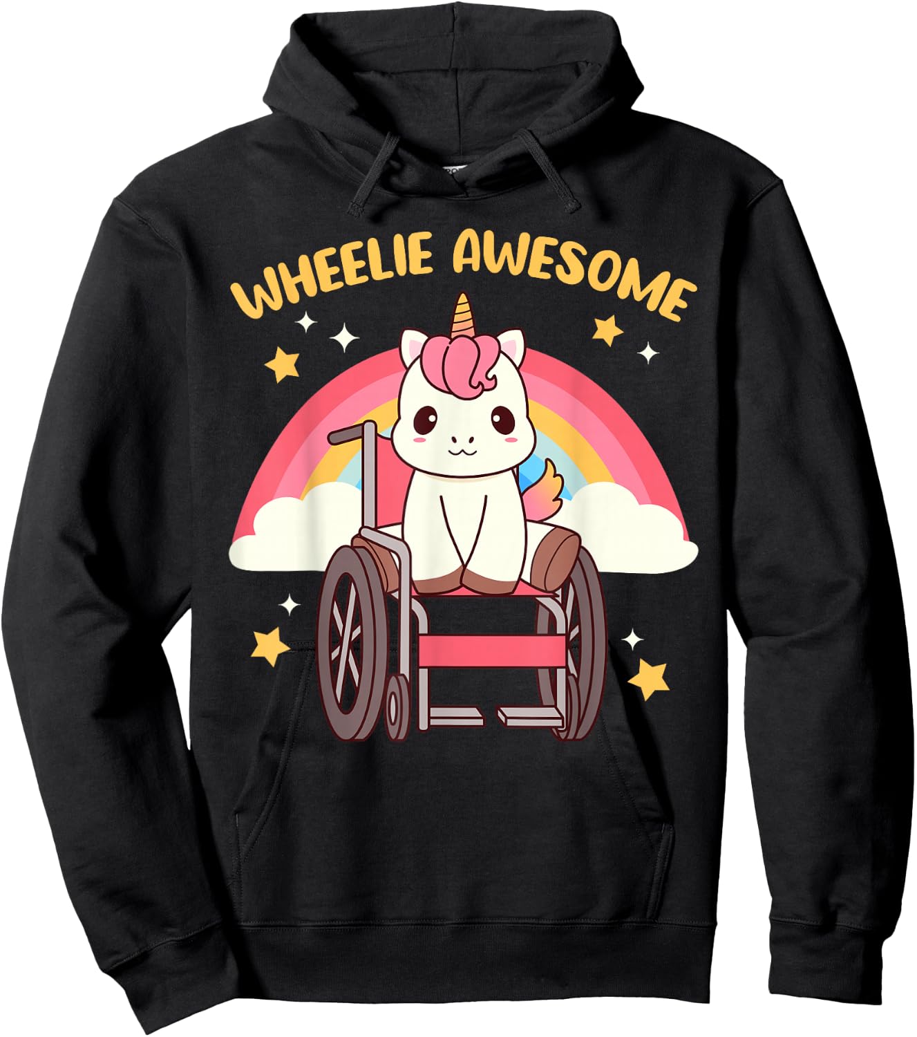 Cute Kawaii Unicorn in Wheelchair - Handicap Hoodie - Hoodie | Black
