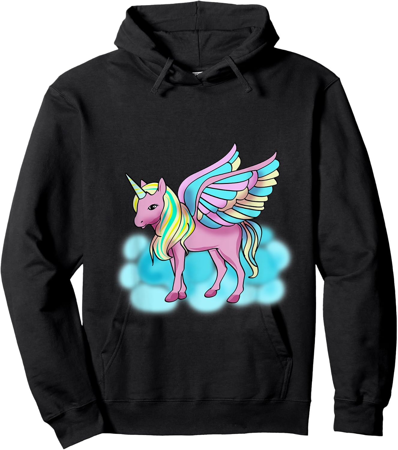 Magical Pink Pegasus with Wings - Unicorn Hoodie - Hoodie | Black