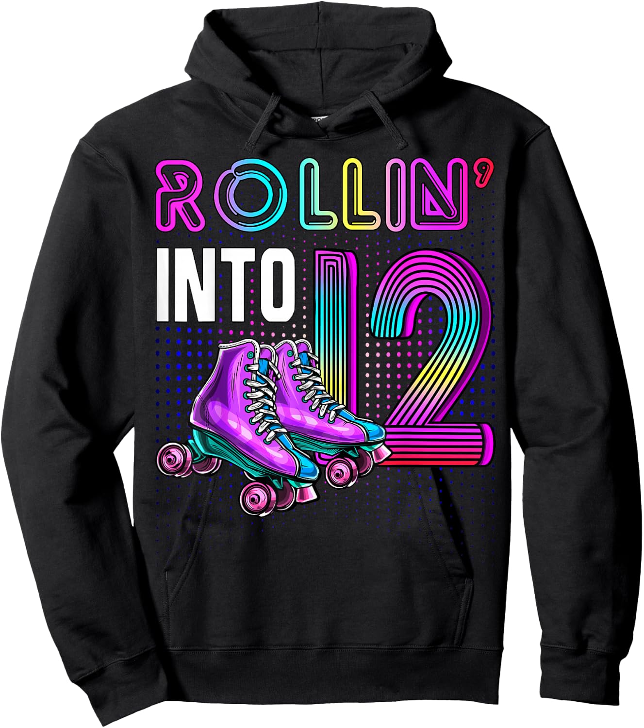 Rollin' into 12 Roller Skating Rink 12th Birthday Party Girl Hoodie - Hoodie | Black