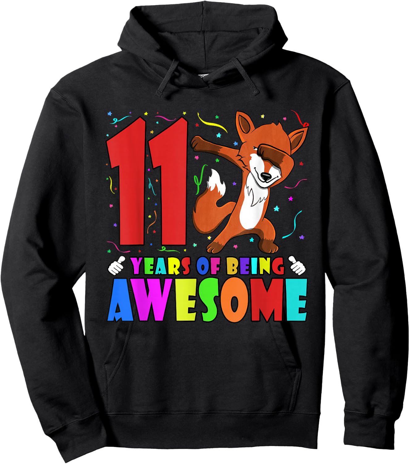 11th Birthday Party Dabbing Fox - 11 Years Old Girls Boys Hoodie - Hoodie | Black