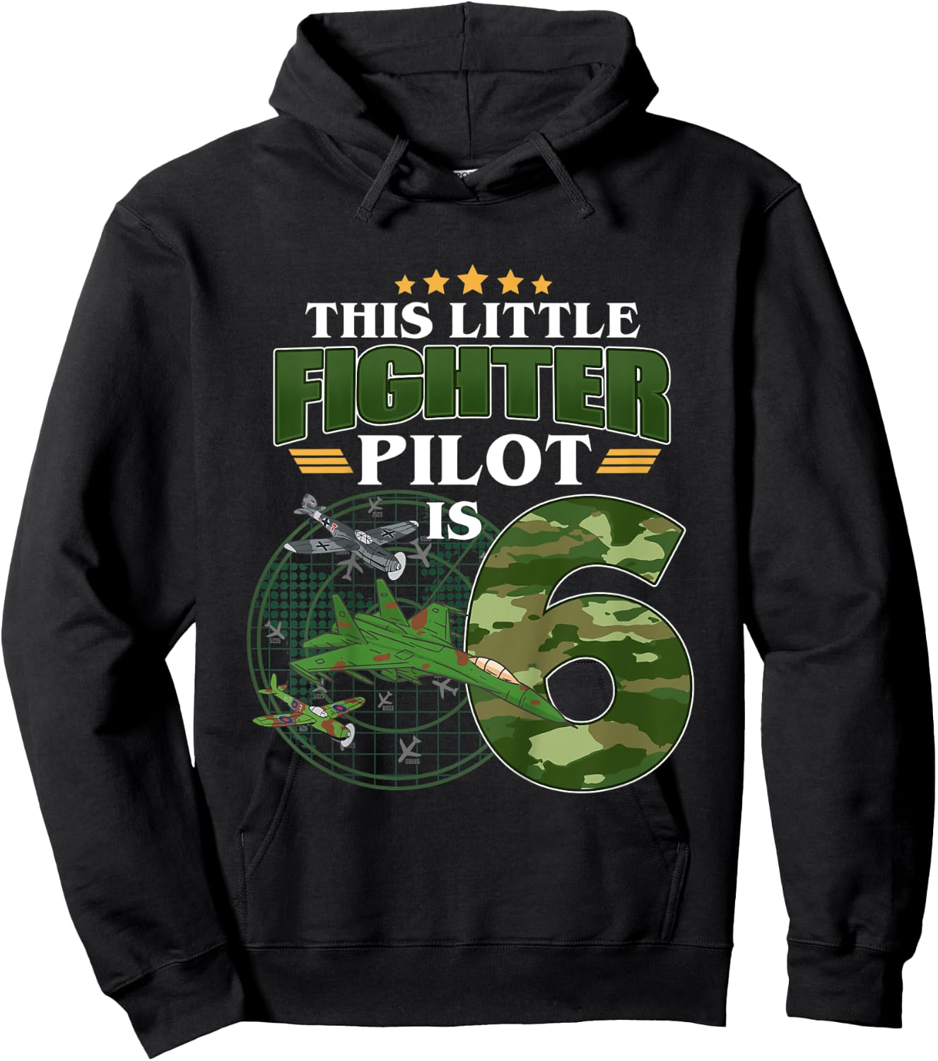Kids 6th Birthday This Fighter Pilot Is 6 Soldier Camo Style boys Hoodie - Hoodie | Black