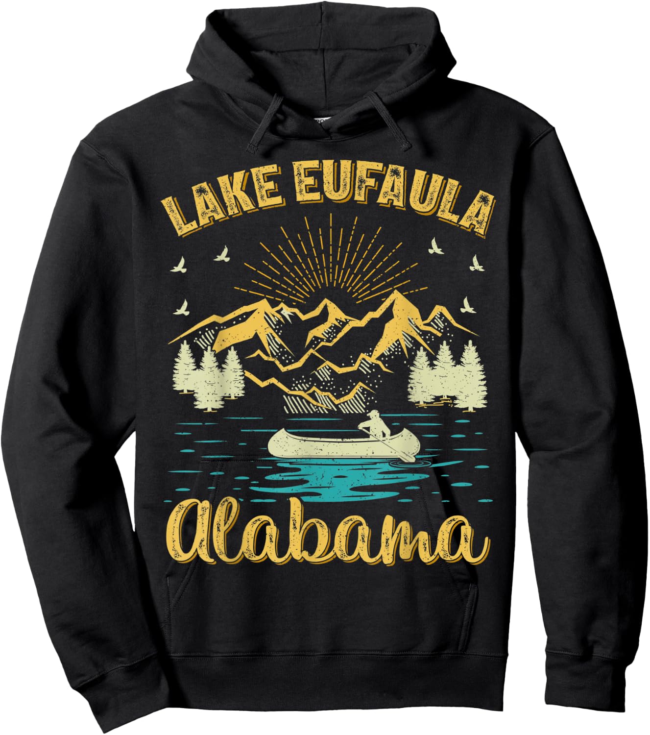 Summer Vacation Retro Mountain Alabama Eufaula Lake Women Kids Hoodie - Hoodie | Black