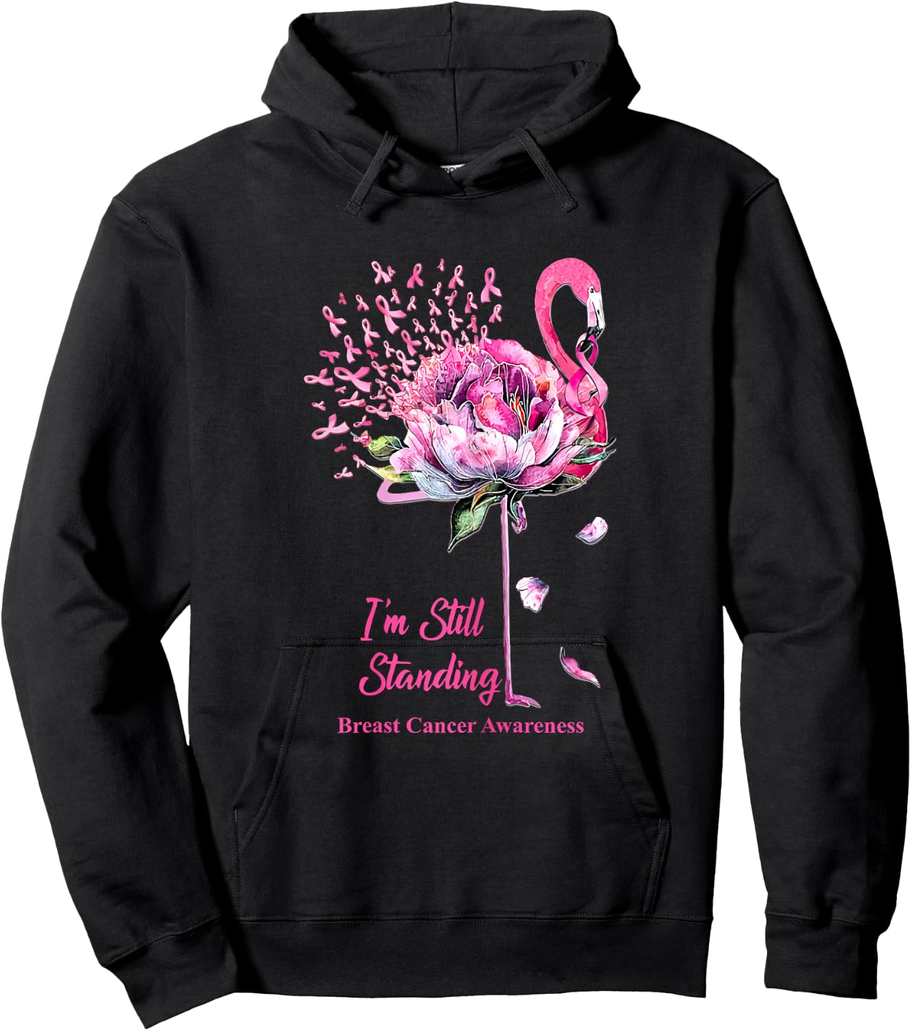 I'm Still Standing Flamingo Breast Cancer Awareness Hoodie - Hoodie | Black