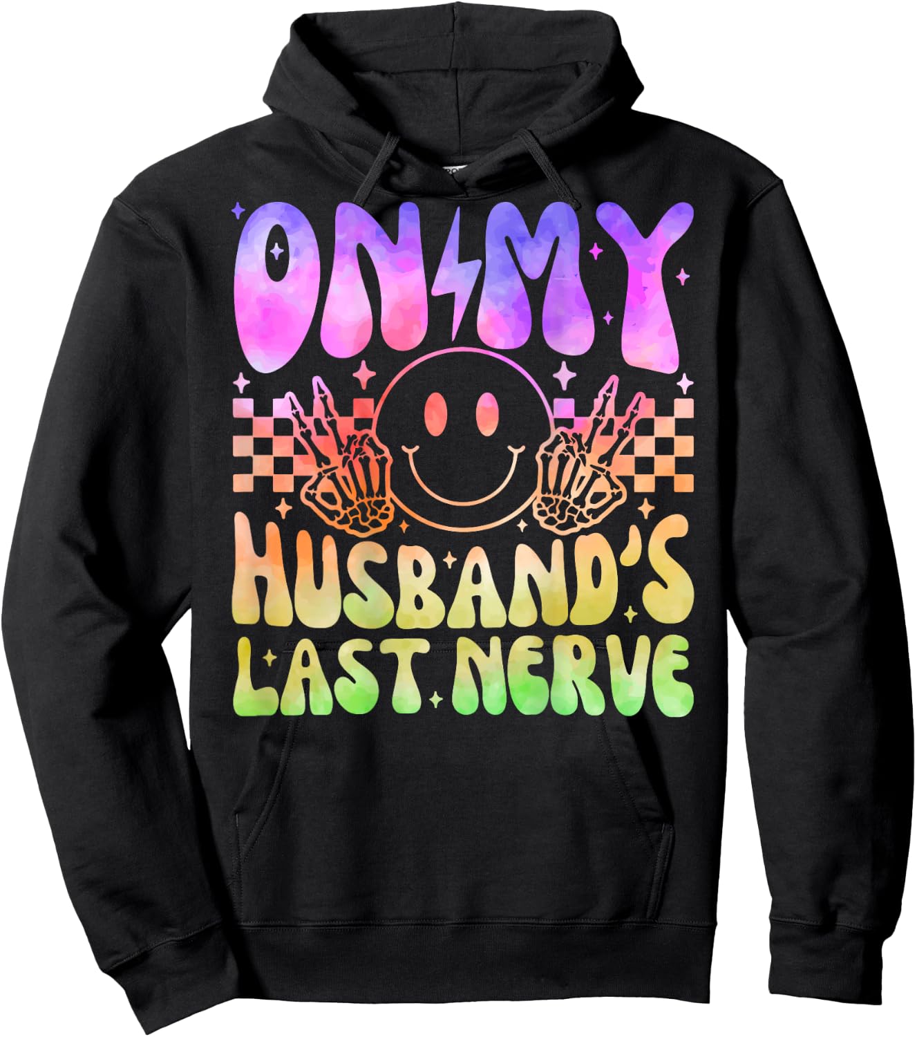 Funny On My Husband's Last Nerve Groovy Tie Dye (On back) Hoodie - Hoodie | Black
