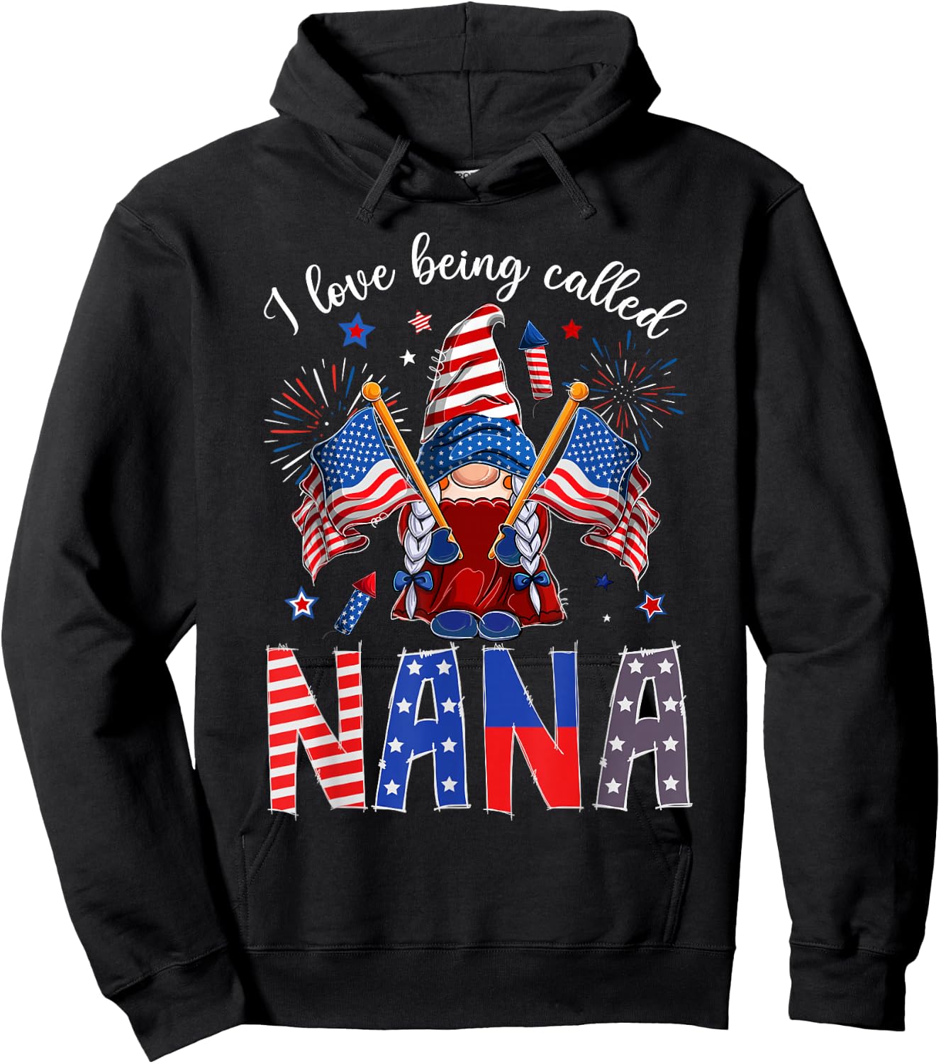 Gnome I Love Being Called Nana Patriotic 4th Of July Hoodie - Hoodie | Black