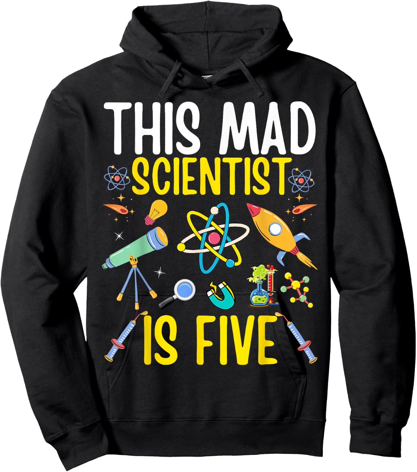 Mad Scientist Kids Science Chemistry Birthday Age 5 Hoodie - Hoodie | Black