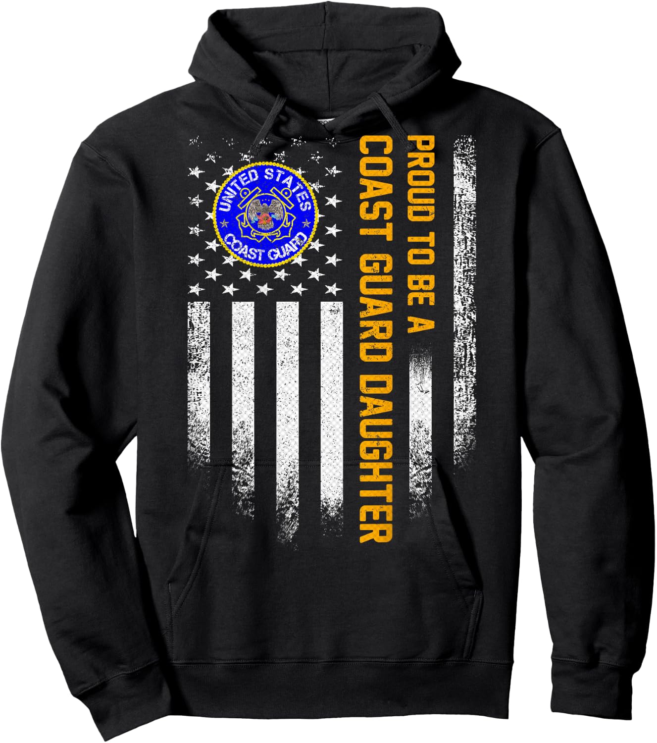Vintage USA Flag Proud To Be A Coast Guard Veteran Daughter Hoodie - Hoodie | Black